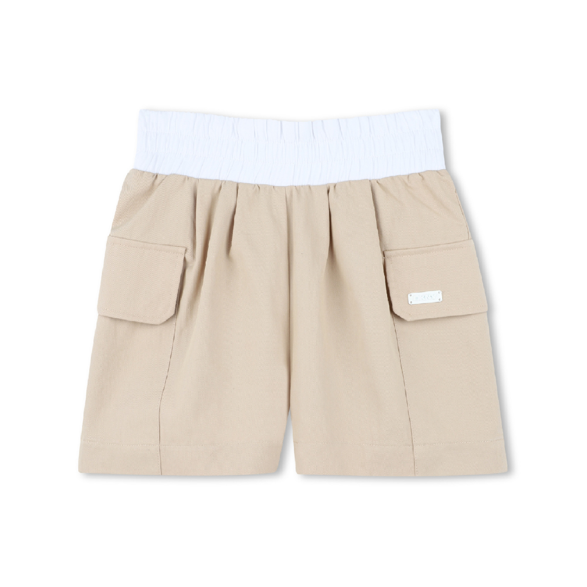 DKNY für Mädchen. D62268 Beigefarbene Twill-Shorts (10Y= 138cm), Lässig, Baumwolle, Kinderbekleidung