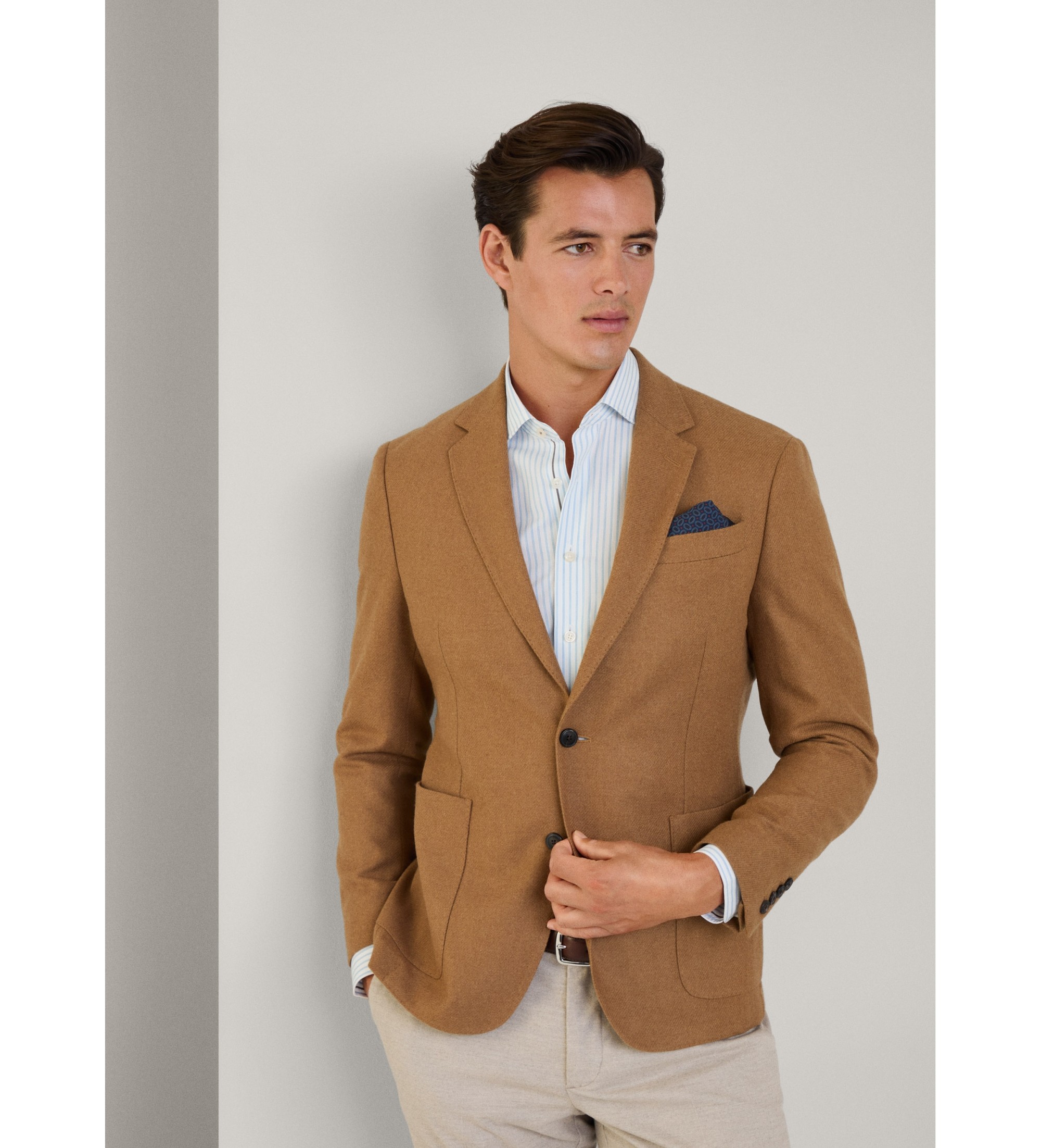 Hackett London für Herren. HM443466 Blazer aus einer Mischung aus Wolle und anderen braunen Fasern (38/32), Lässig, Klassisch