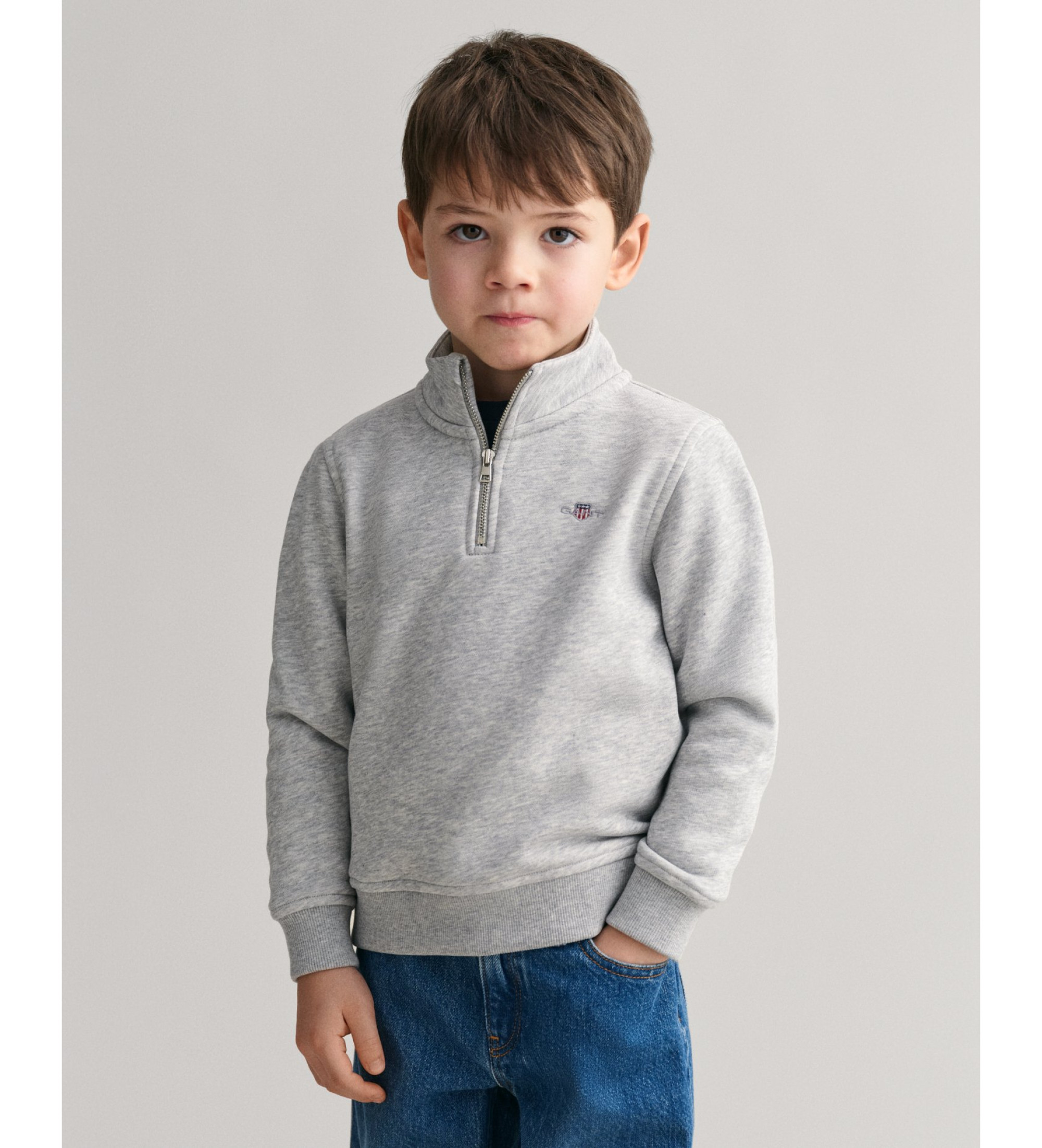 Gant Unisex für Kinder. 806795 Shield Sweatshirt mit halbem Reißverschluss grau (7/8años= 122/128cm), Lässig, Baumwolle, Kinderbekleidung