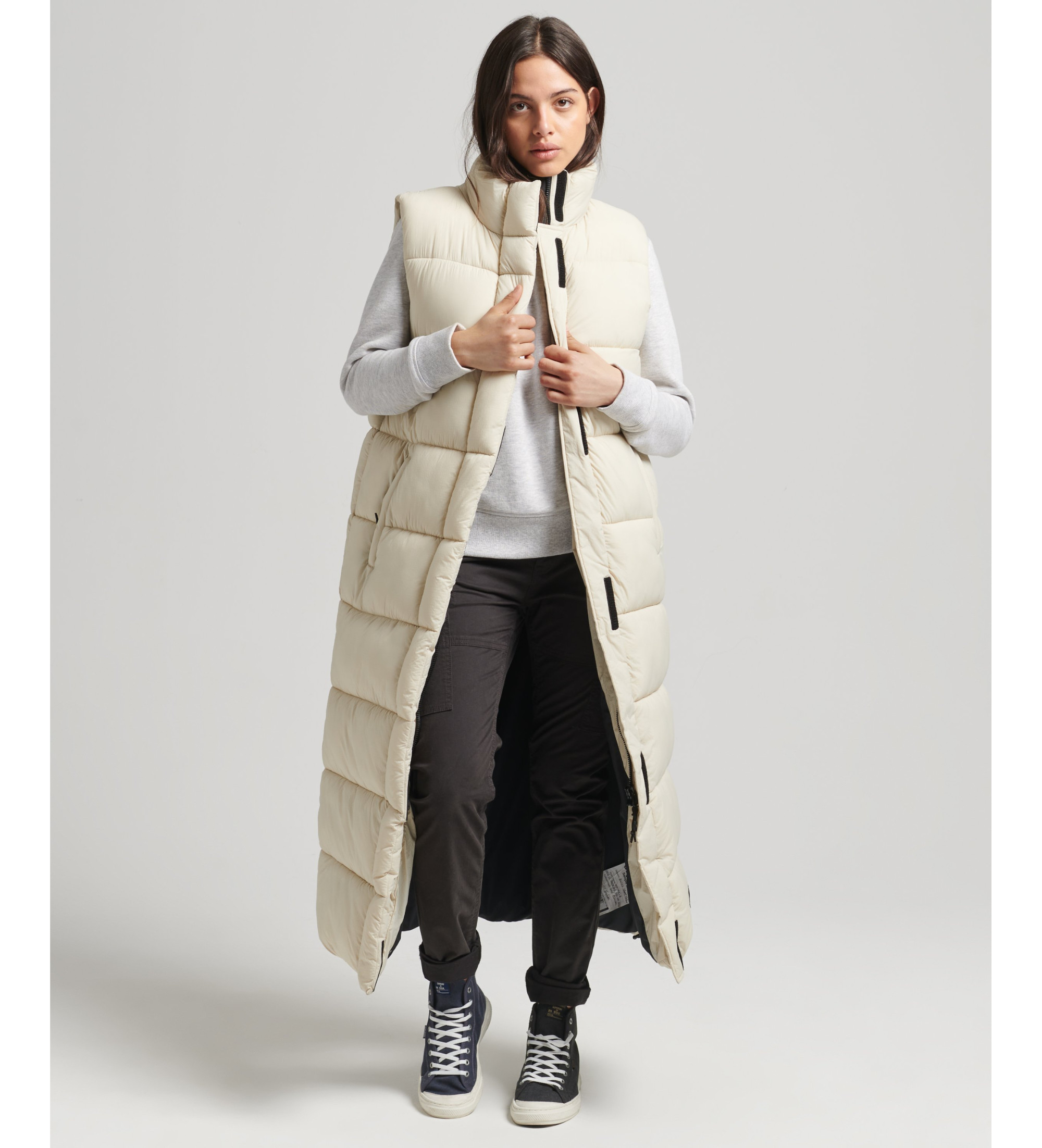 Superdry für Damen. W5011482A Ripstop-Steppweste beige lang beige (L), Lässig, Polyester, Nachhaltig