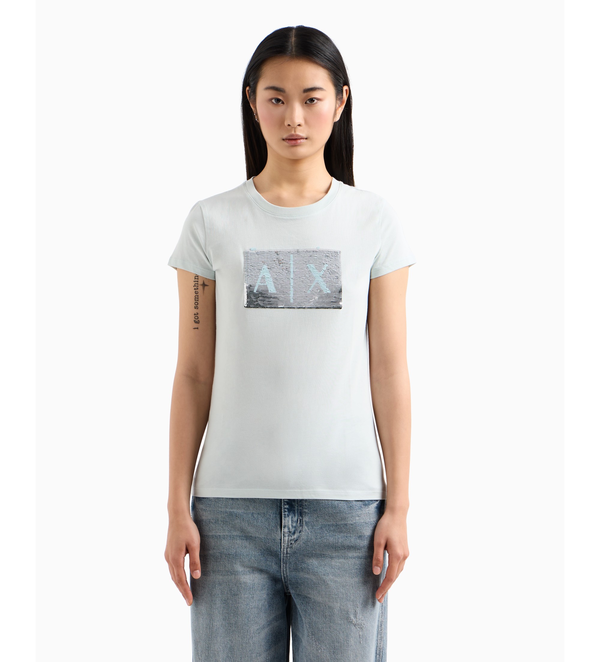 A|X Armani Exchange für Damen. 8NYTDLYJ73ZU9093 Hellgrünes Kurzarm-T-Shirt (M), Lässig, Baumwolle