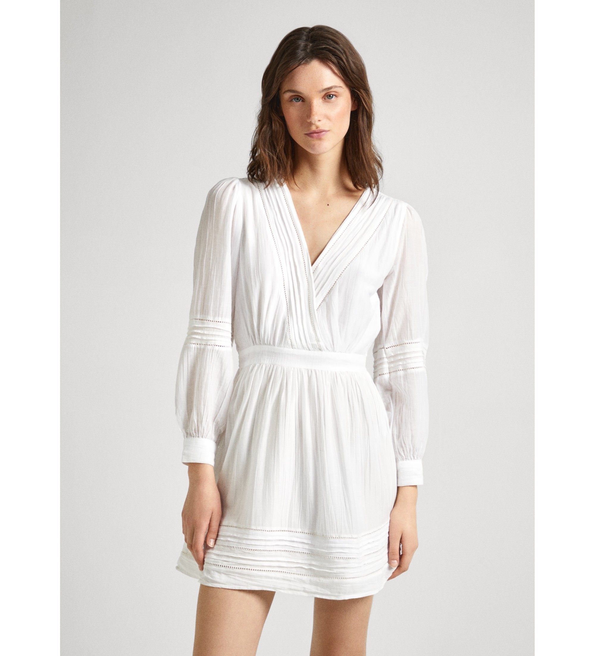 Pepe Jeans für Damen. PL953527 Weißes Susikleid (S), Lässig, Baumwolle, Langarm