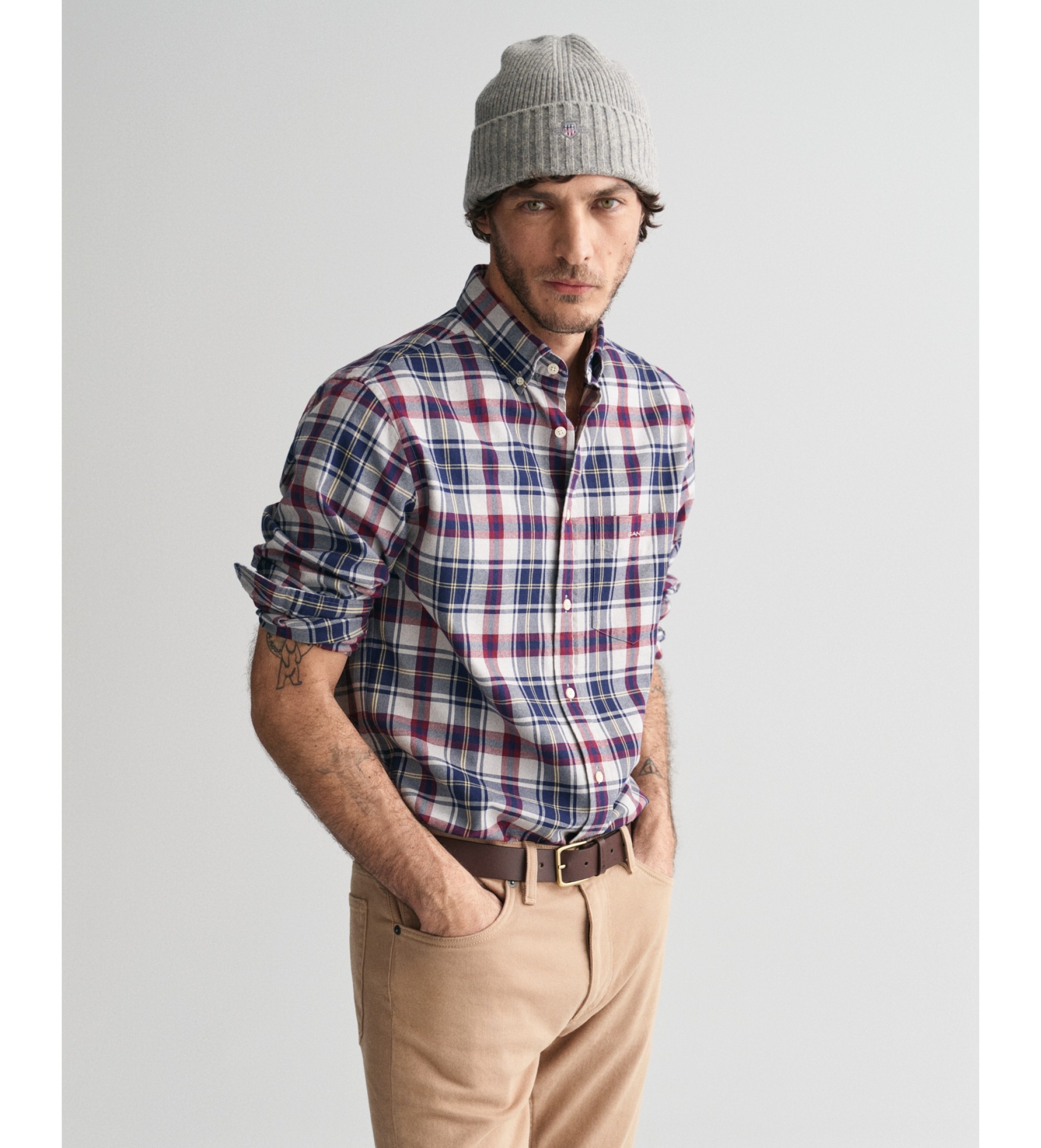 Gant für Herren. 3240218 Jaspé Regular Fit Marinekariertes Flanellhemd (S), Lässig, Baumwolle, Langarm
