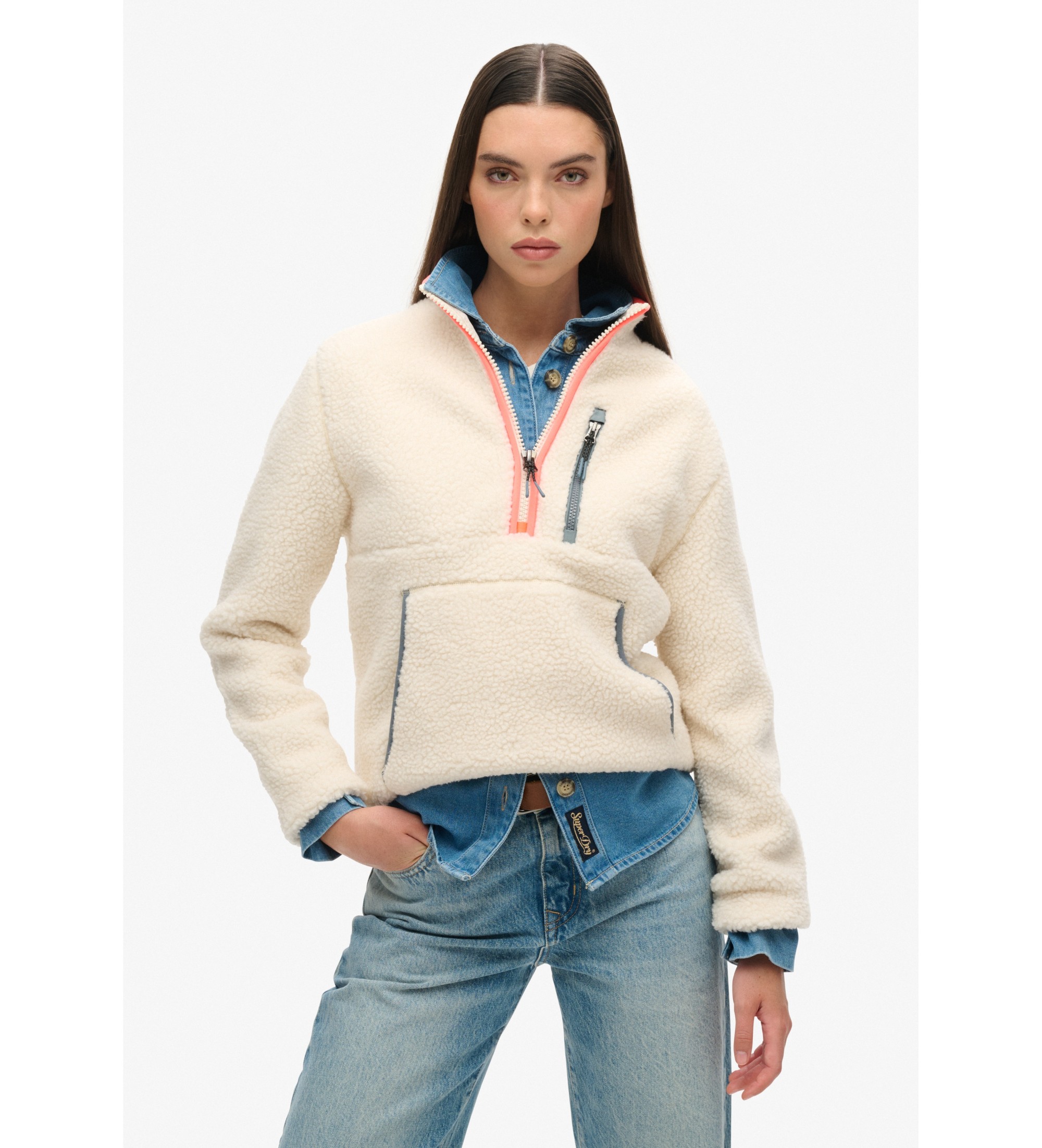 Superdry für Damen. W2012341A Outdoor Half Zip Fleece Fleecejacke beige (XS), Lässig, Polyester