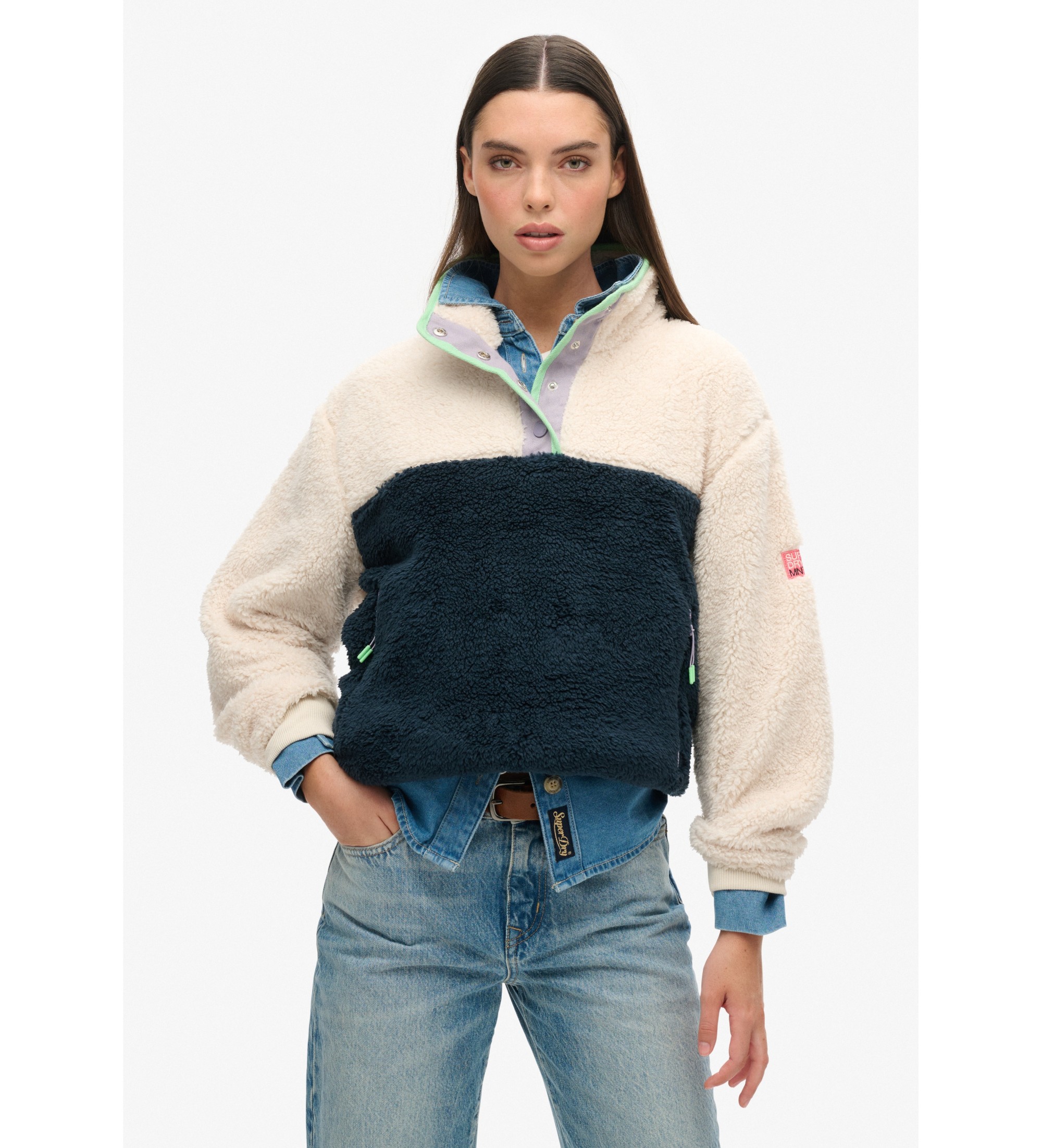 Superdry für Damen. W2012349A Supersoft Mash Up Fleece weiß (S), Lässig, Polyester