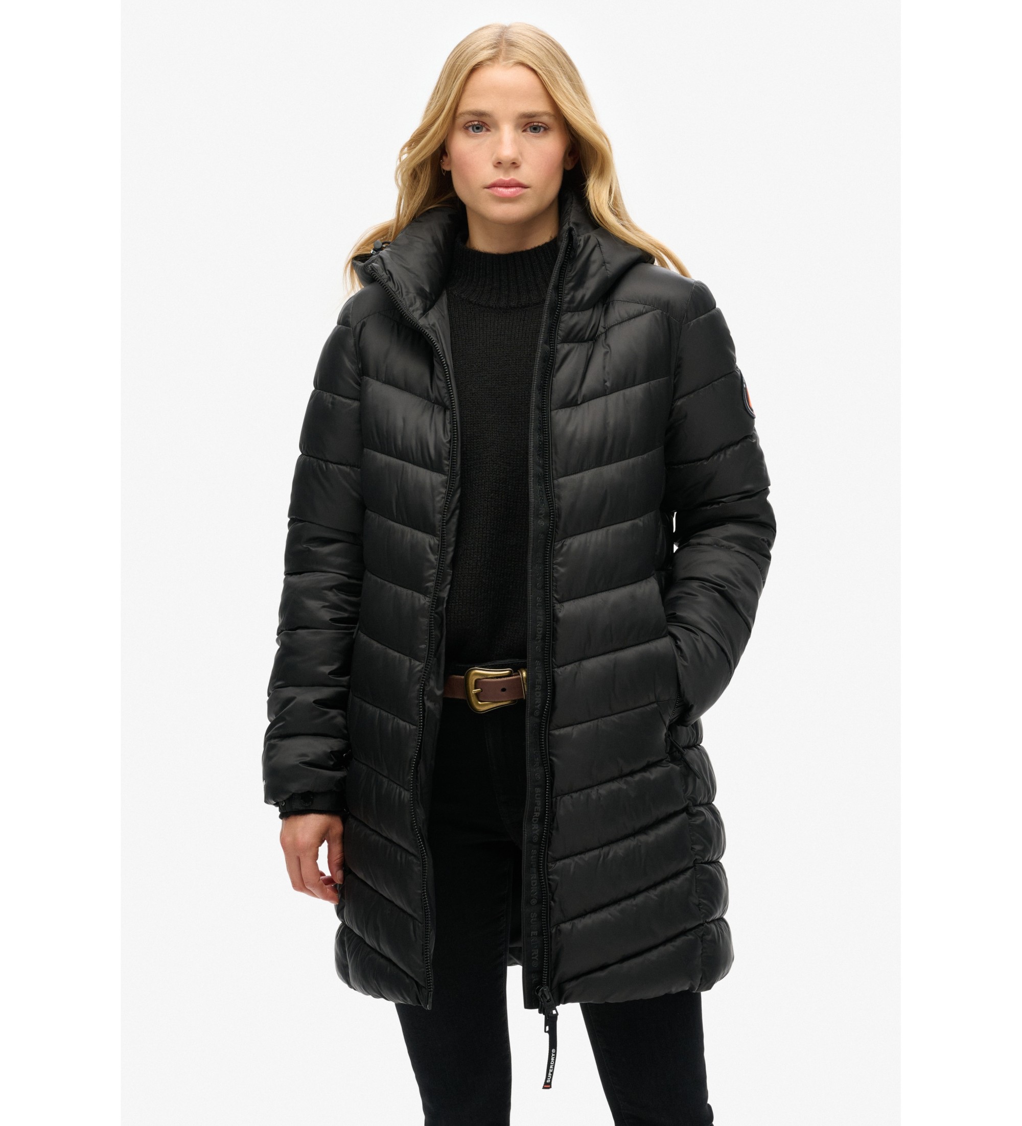 Superdry für Damen. W5011719A Fuji Mid Coat schwarz (S), Lässig, Polyester