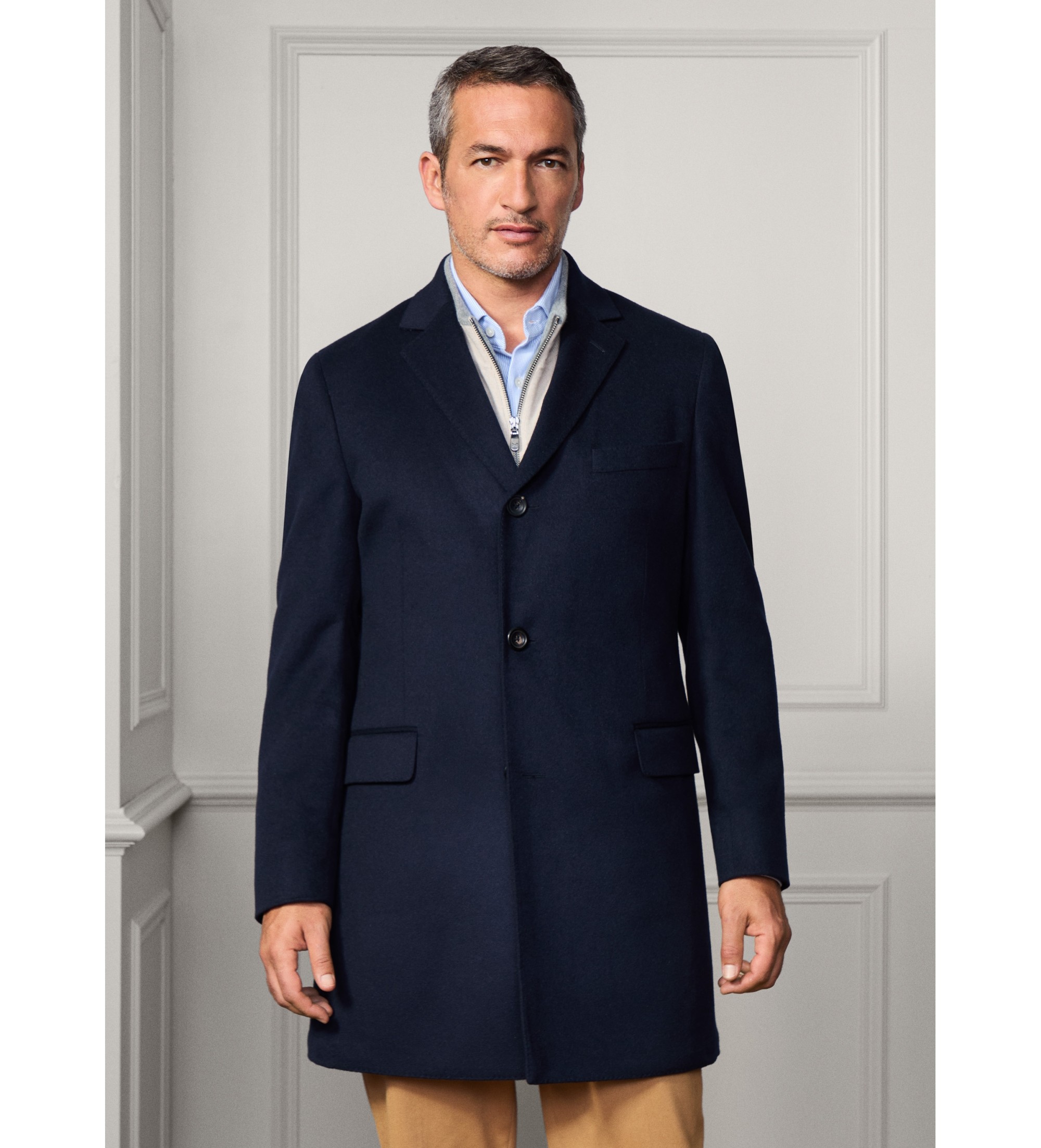 Hackett London für Herren. HM403198 Marineblauer Savile-Mantel (38/32), Lässig, Cachemir