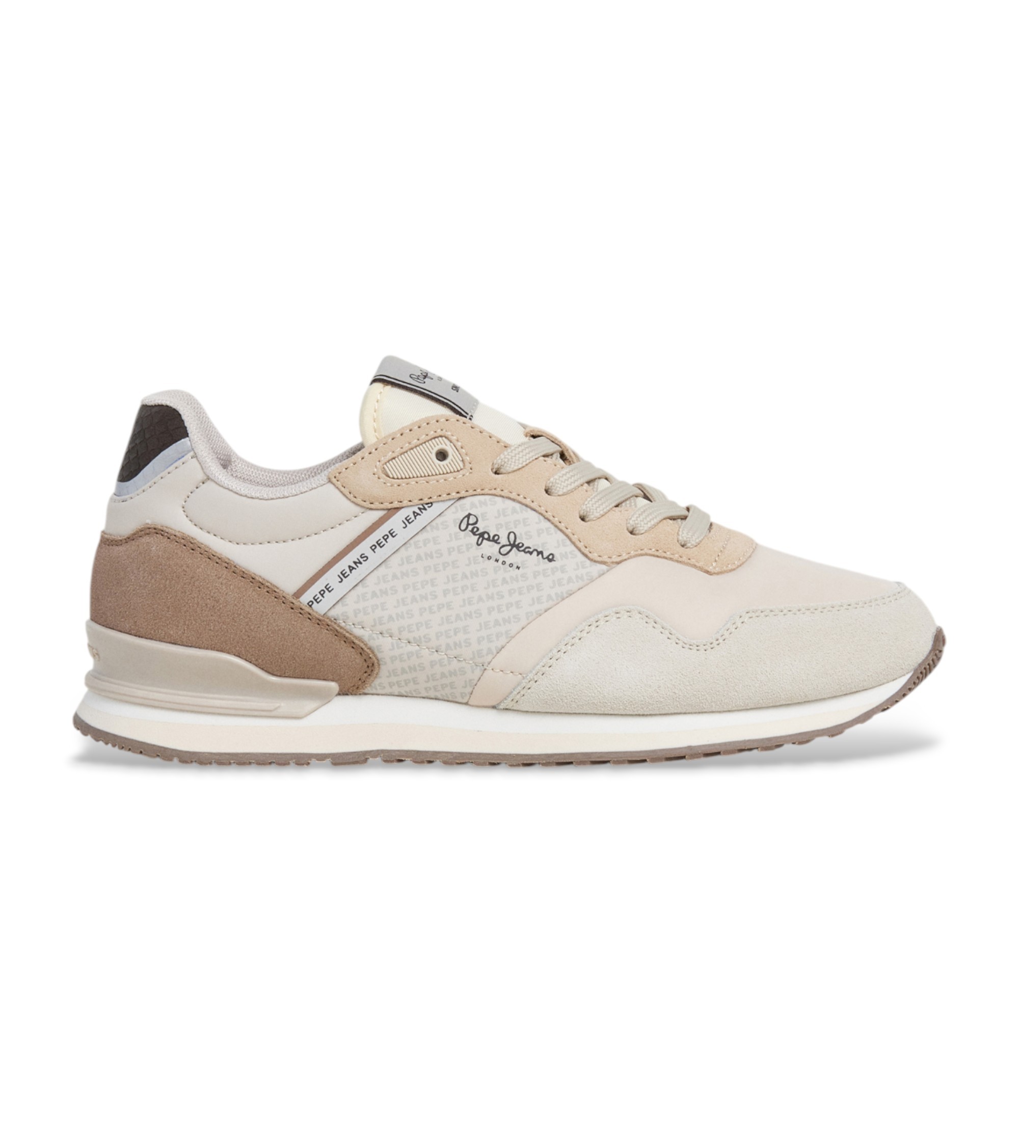 Pepe Jeans für Damen. PLS400007 London Logo beige Turnschuhe (36), Leder, Wohnung, Schnürsenkel, Lässig