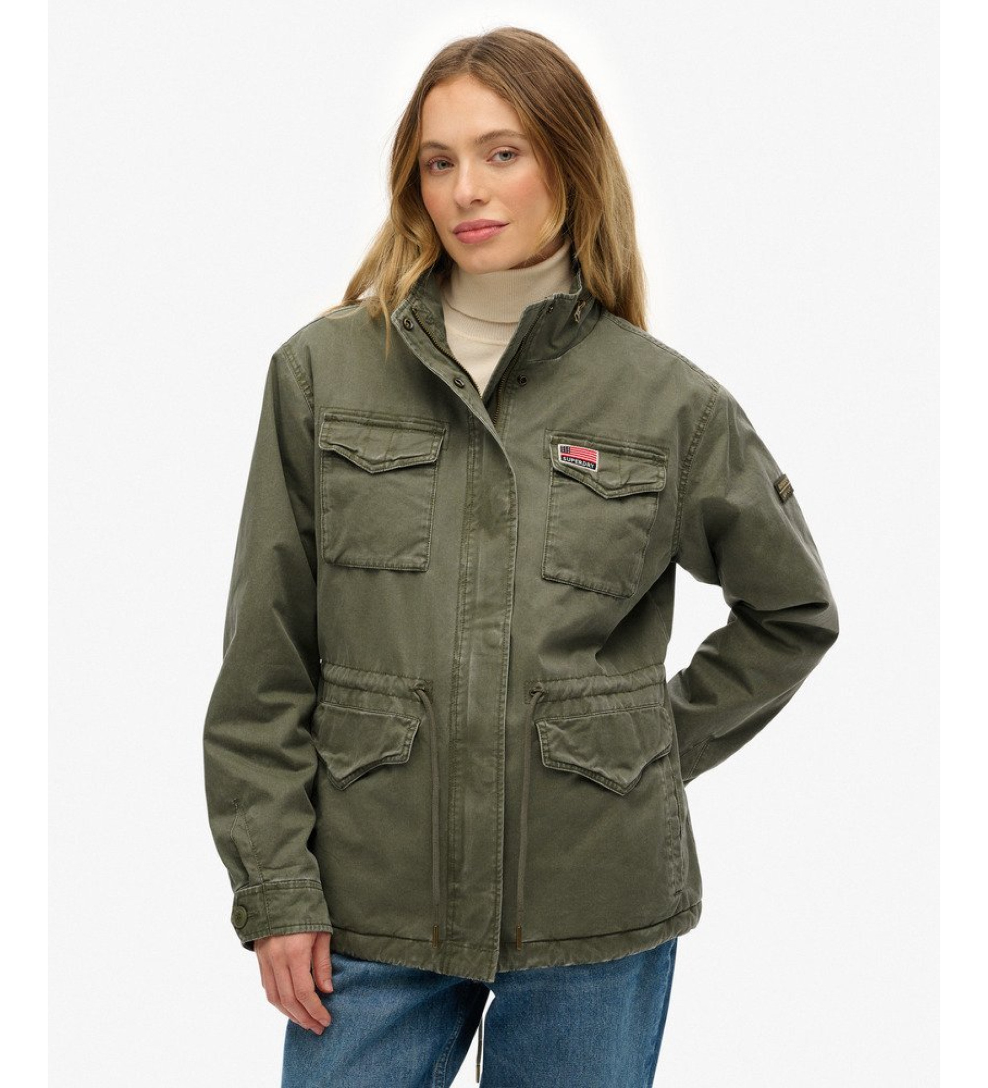 Superdry für Damen. W5011997A Jacke Military Borg grün (L), Lässig, Baumwolle