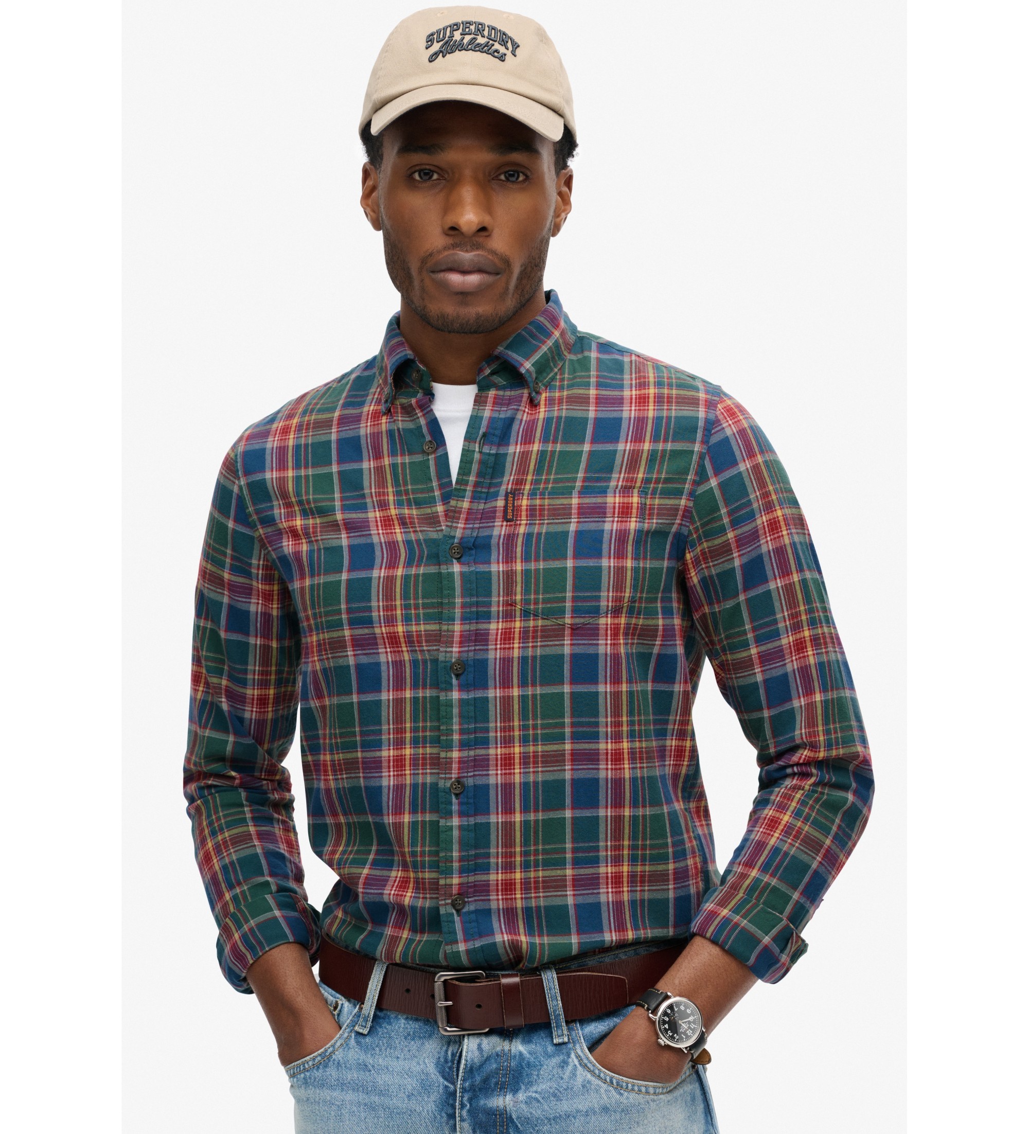 Superdry für Herren. M4010737A Hemd aus Bio-Baumwolle mit mehrfarbigem Vintage-Karomuster (S), Lässig, Langarm, Nachhaltig