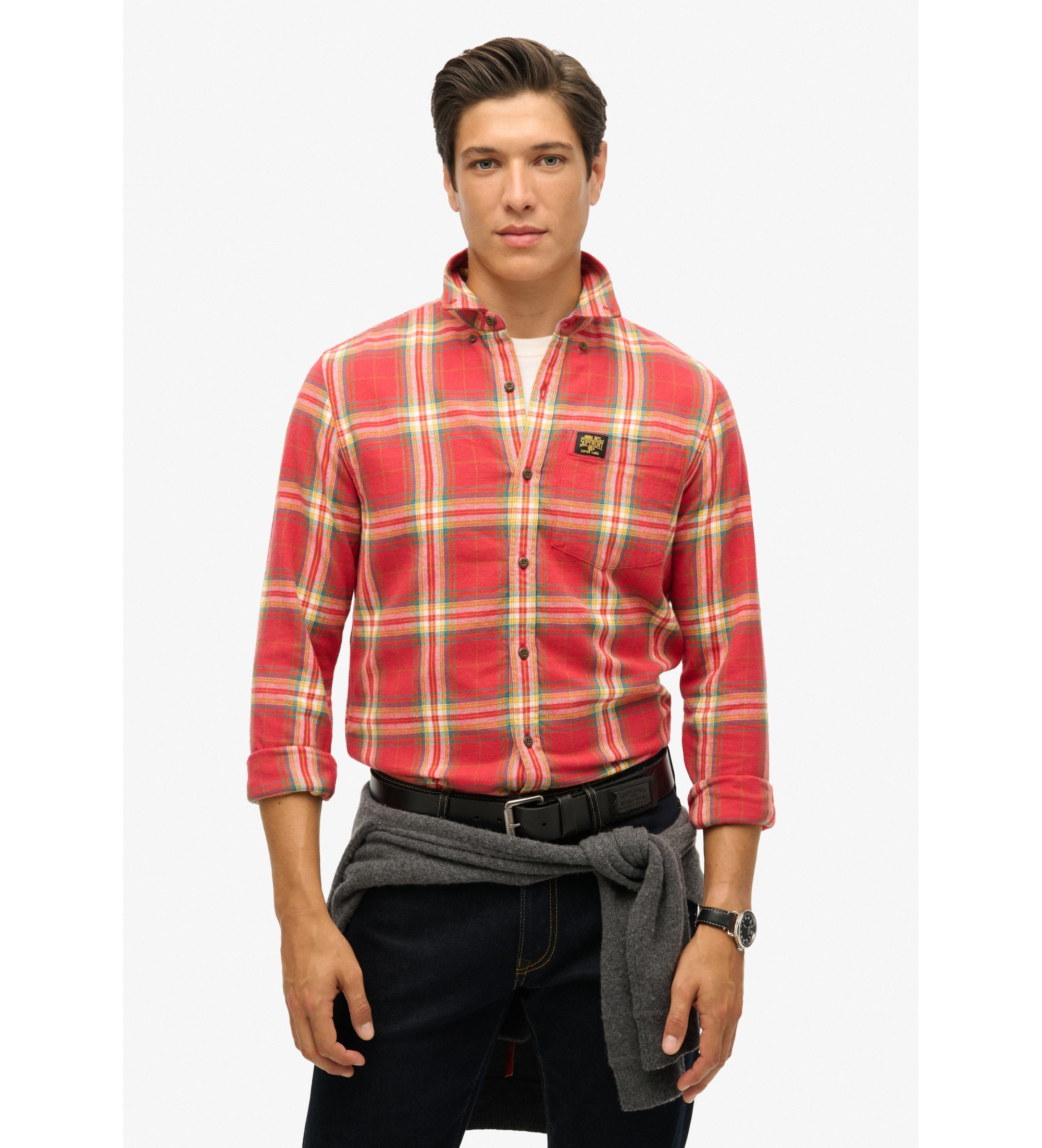 Superdry für Herren. M4010727A Langärmeliges Holzfällerhemd aus Baumwolleorange (S), Rot, Lässig, Langarm, Bio-Baumwolle, Nachhaltig