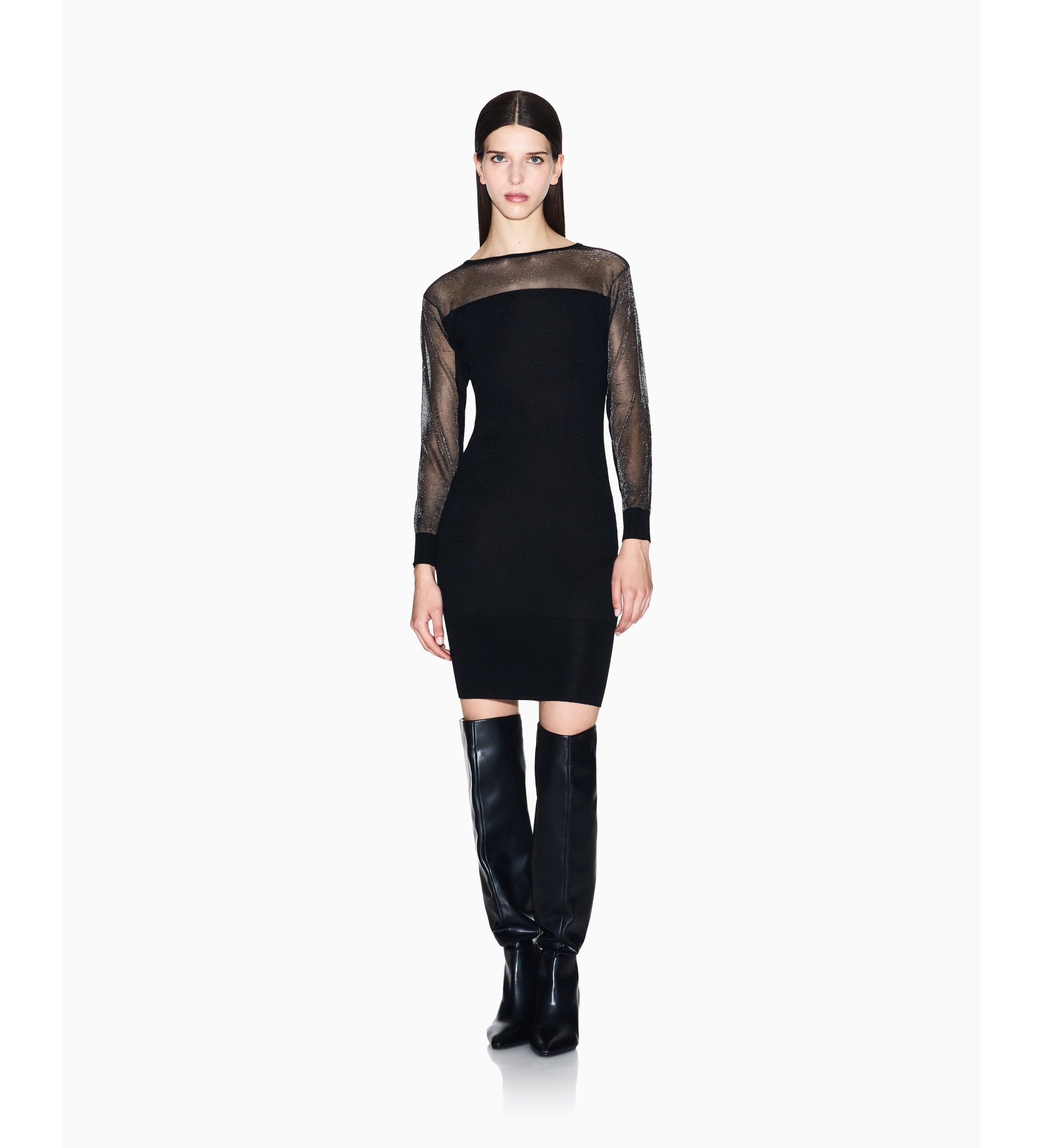 A|X Armani Exchange für Damen. XW001324AF13781MC108 Schwarzes Bodycon-Kleid (S), Lässig, Party, Wolle, Acryl, Langarm