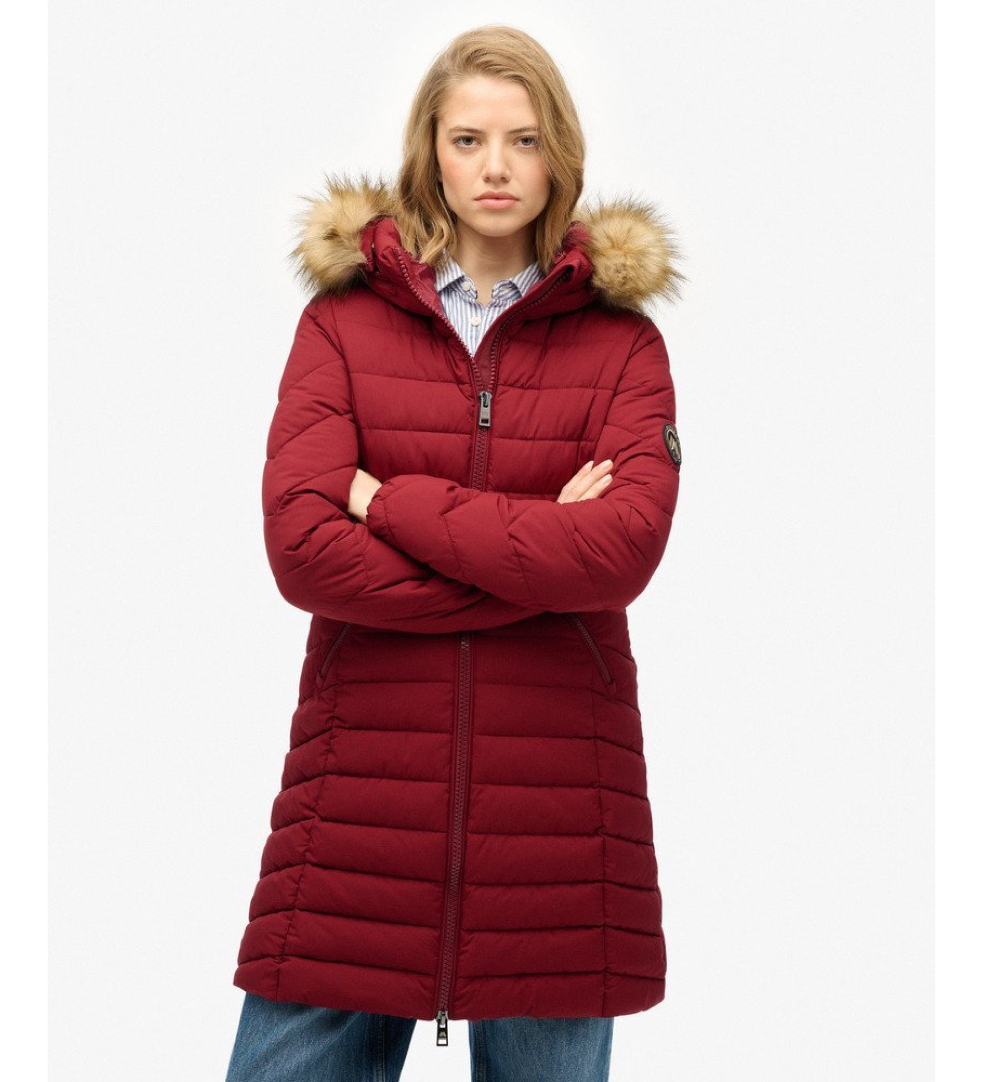 Superdry für Damen. W5011999A Fuji Kunstfellmantel rot (S), Lässig, Polyester