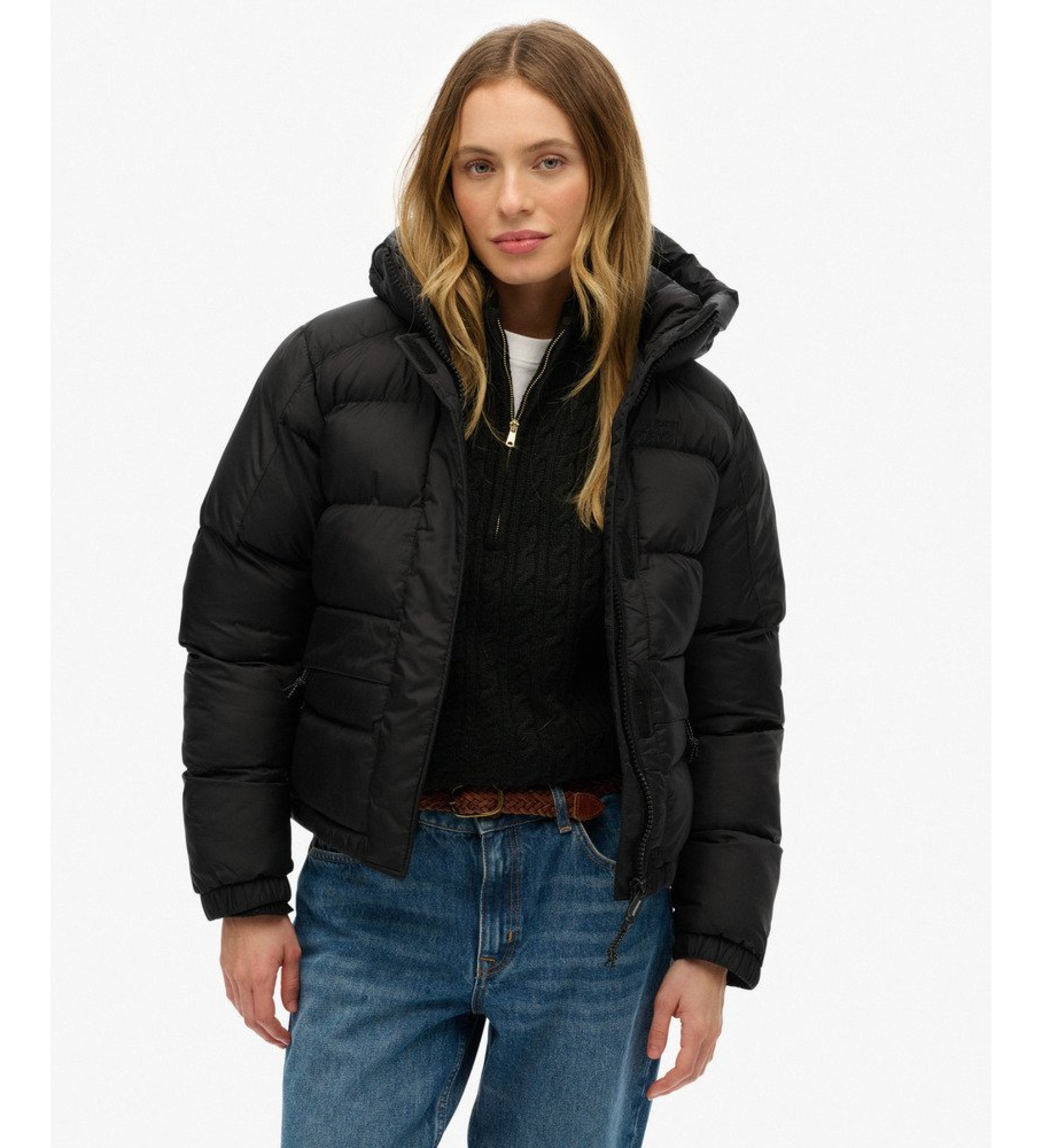 Superdry für Damen. W5011976A Pufferjacke schwarz (XS), Lässig, Nachhaltig, Recyceltes Nylon