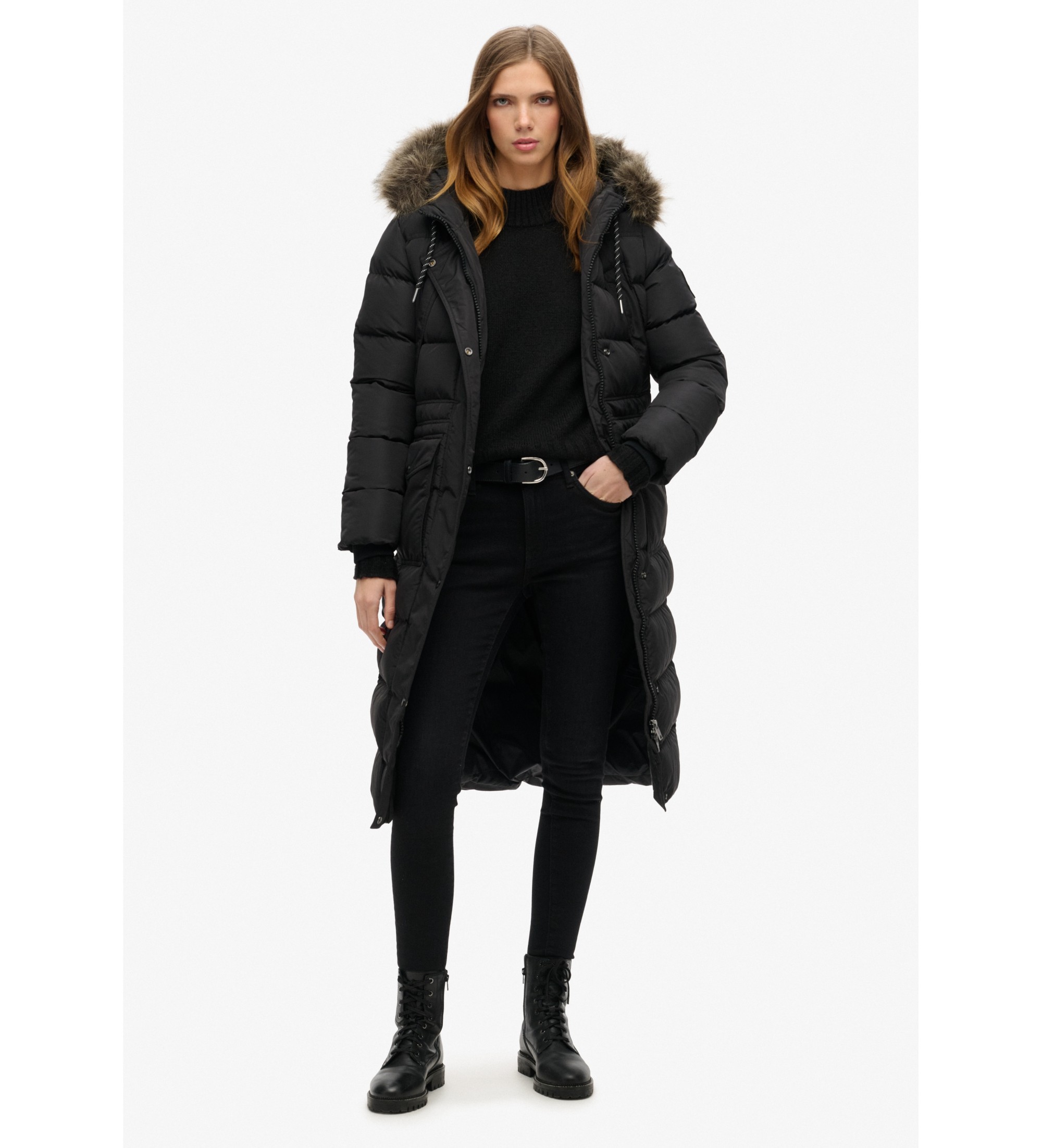 Superdry für Damen. W5011788A Everest Langer Mantel schwarz (S), Lässig, Recyceltes Polyester, Nachhaltig