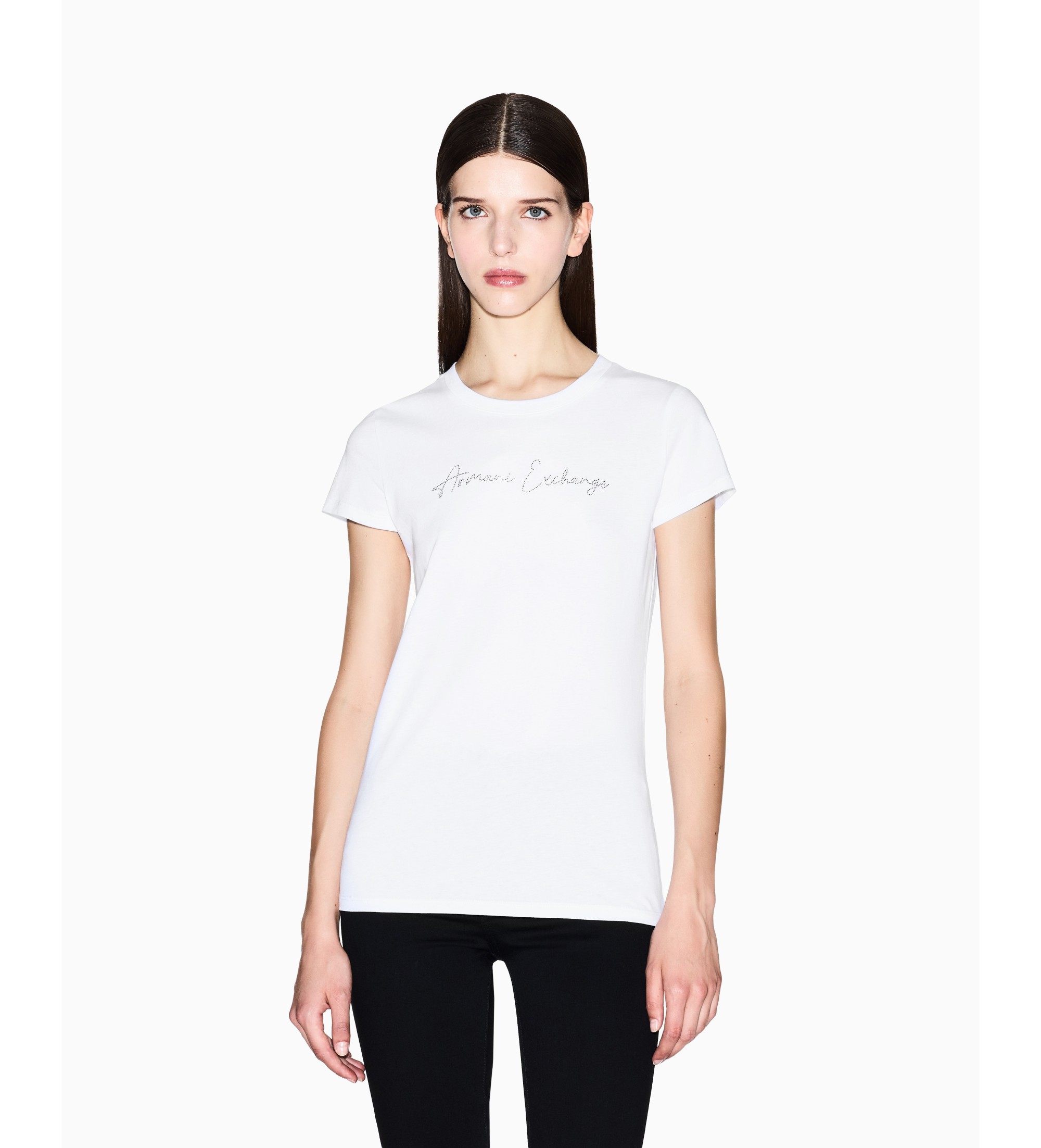 A|X Armani Exchange für Damen. XW001457AF10356U0002 Passform-T-Shirt weiß (L), Lässig, Baumwolle, Kurzarm