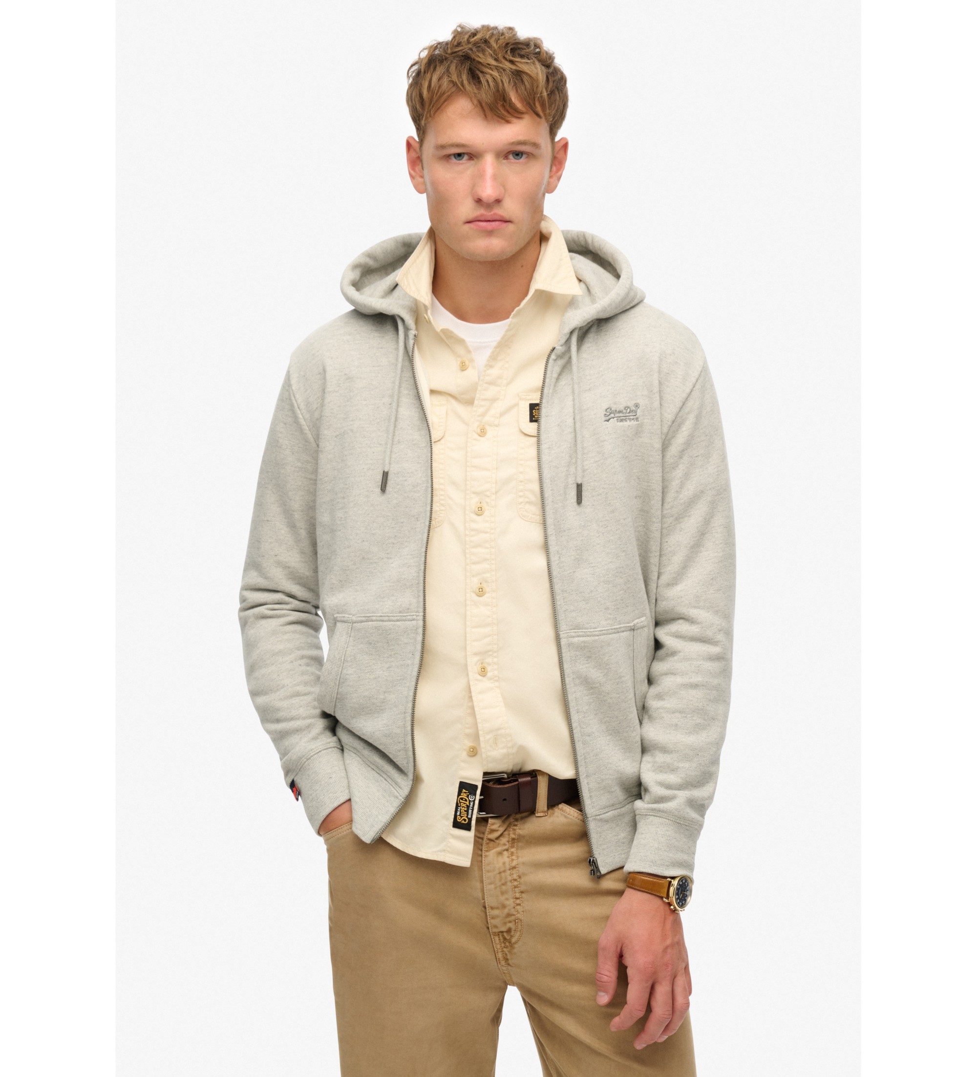 Superdry für Herren. M2014128A Kapuzensweatshirt mit Reißverschluss und Logo Essential grau (XL), Lässig, Baumwolle