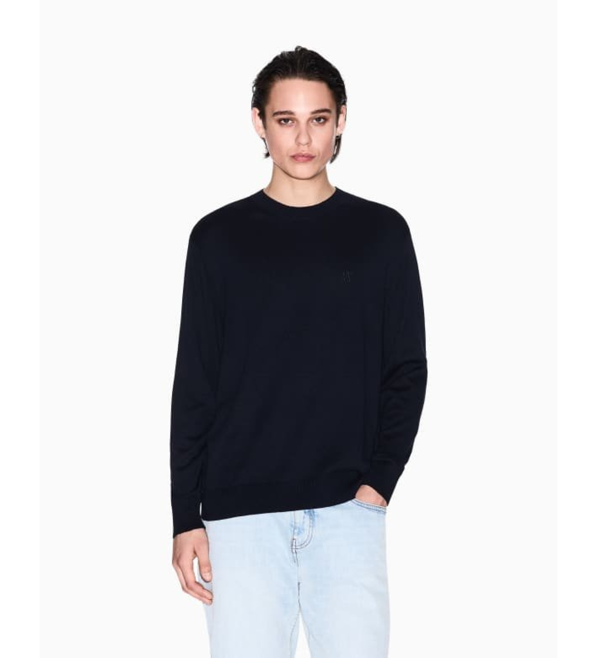 A|X Armani Exchange für Herren. XM000338AF12291UB101 Marineblauer Pullover mit Rundhalsausschnitt (L), Lässig, Baumwolle