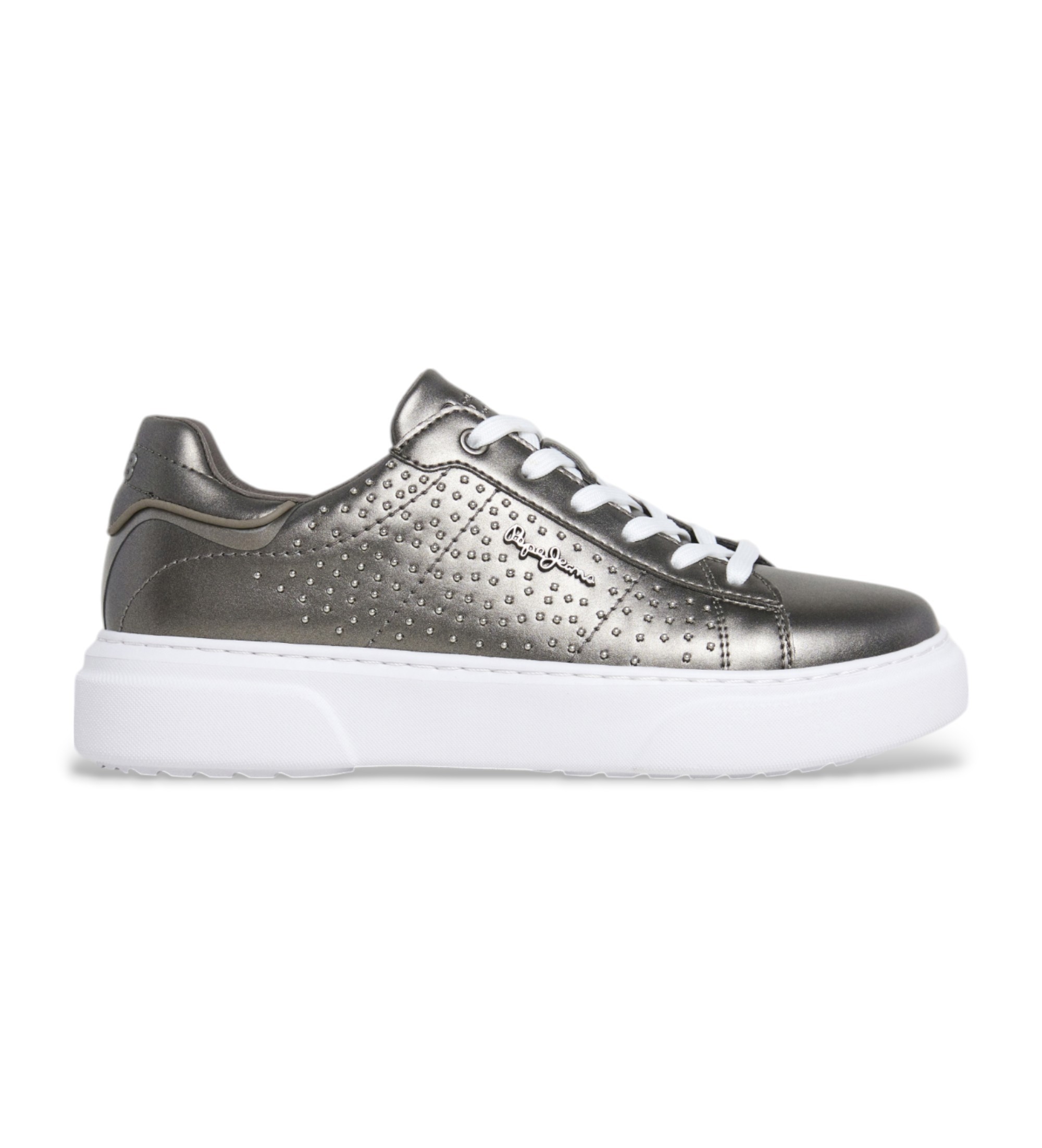 Pepe Jeans für Damen. PLS00039 Eaton Gala Silberne Lederpantoffeln (39), Wohnung, Schnürsenkel, Lässig