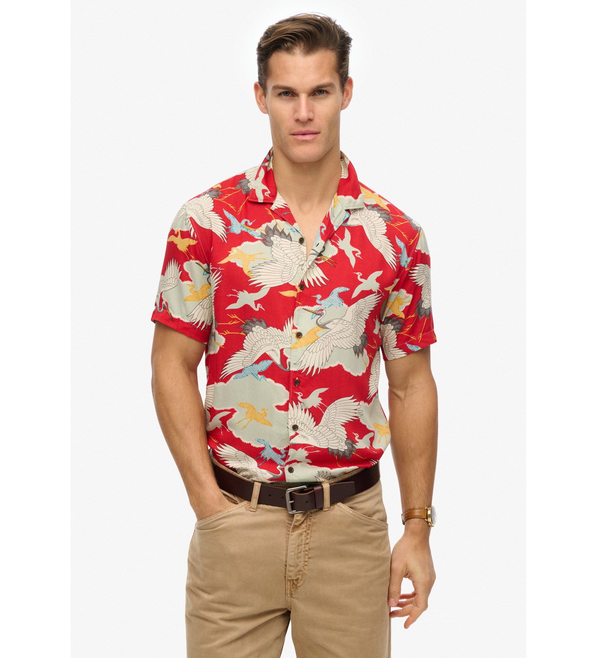 Superdry für Herren. M4010945A Merchant Store Hawaii-Hemd rot (L), Lässig, Modal, Kurzarm
