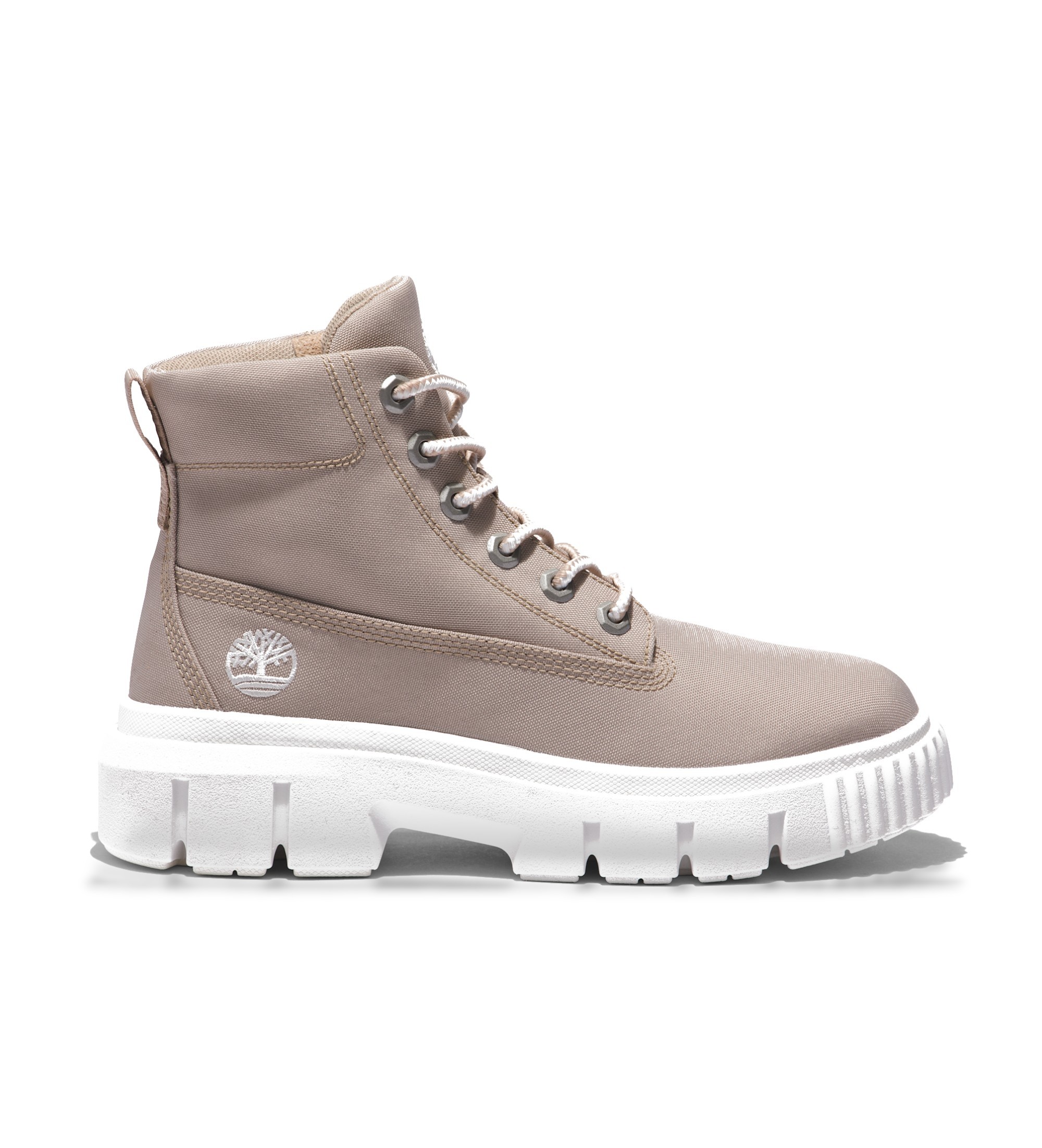 Timberland für Damen. TB0A2JGD2691 Greyfield taupefarbene Schnürstiefel mit mittlerer Weite (38 W), Wohnung, Schnürsenkel, Lässig