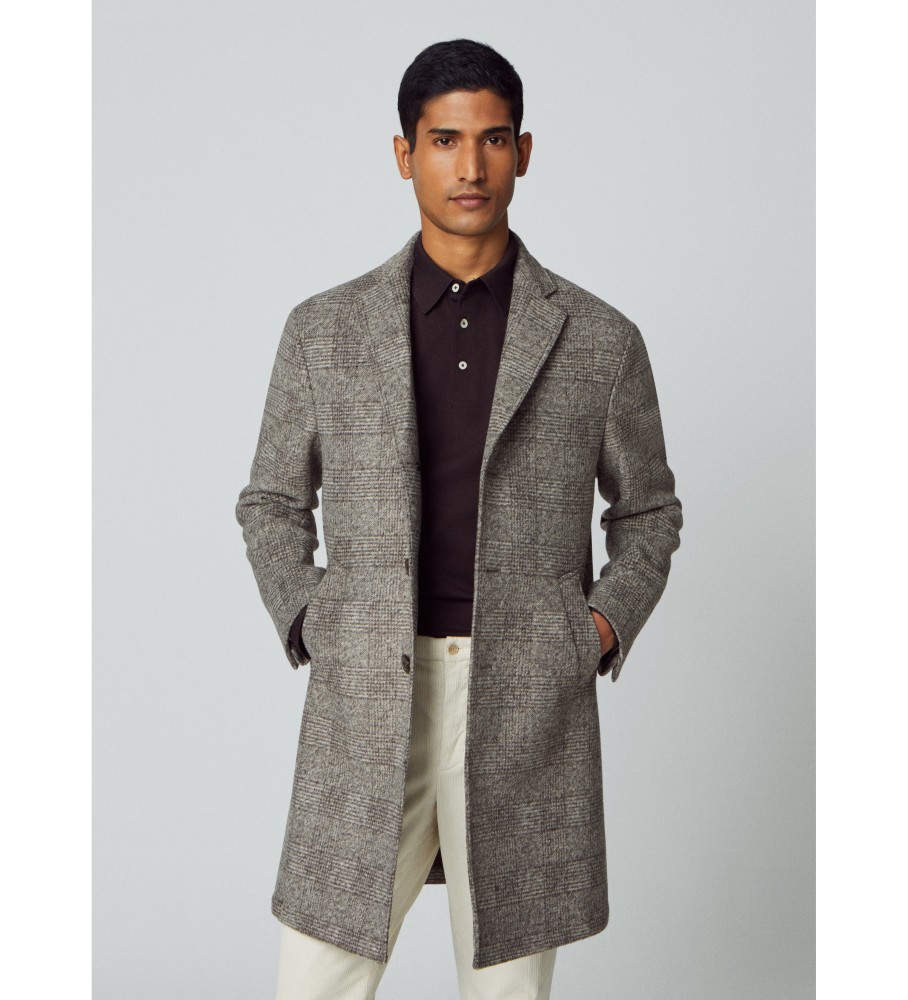 Hackett London für Herren. HM403049 Grau gebürsteter Mantel (42/32), Lässig, Acryl, Langarm