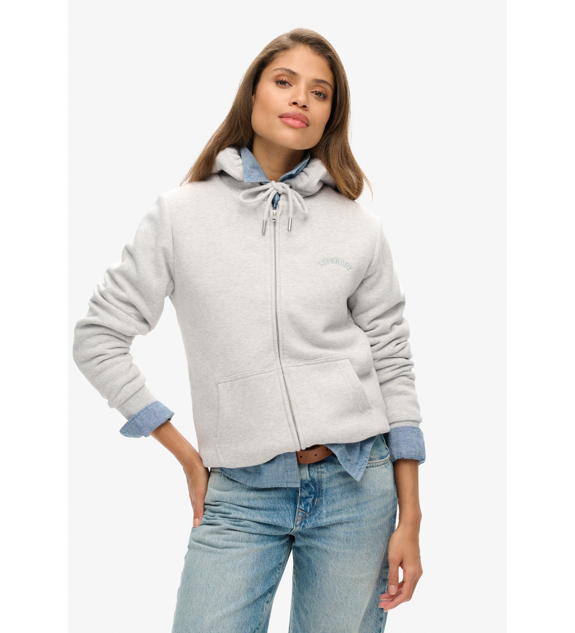 Superdry für Damen. W2012323A Borg Gefütterte Ziphood grau (S), Lässig, Baumwolle