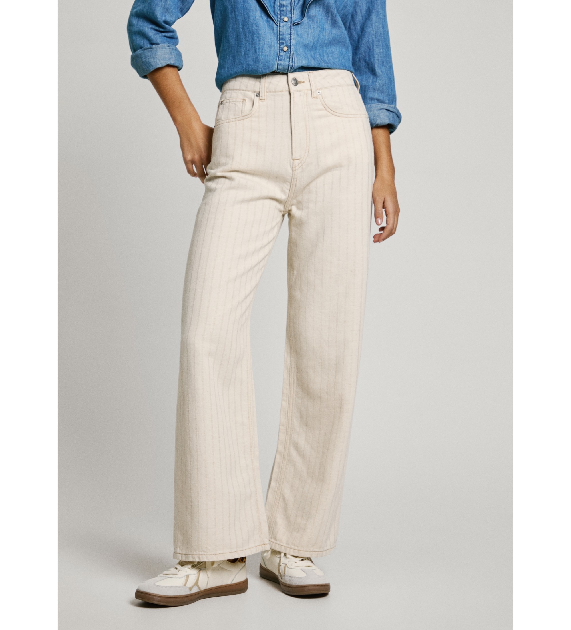 Pepe Jeans für Damen. PL205002 Straight Fit Jeans Streifen beige (26/28), Lässig, Denim, Nachhaltig