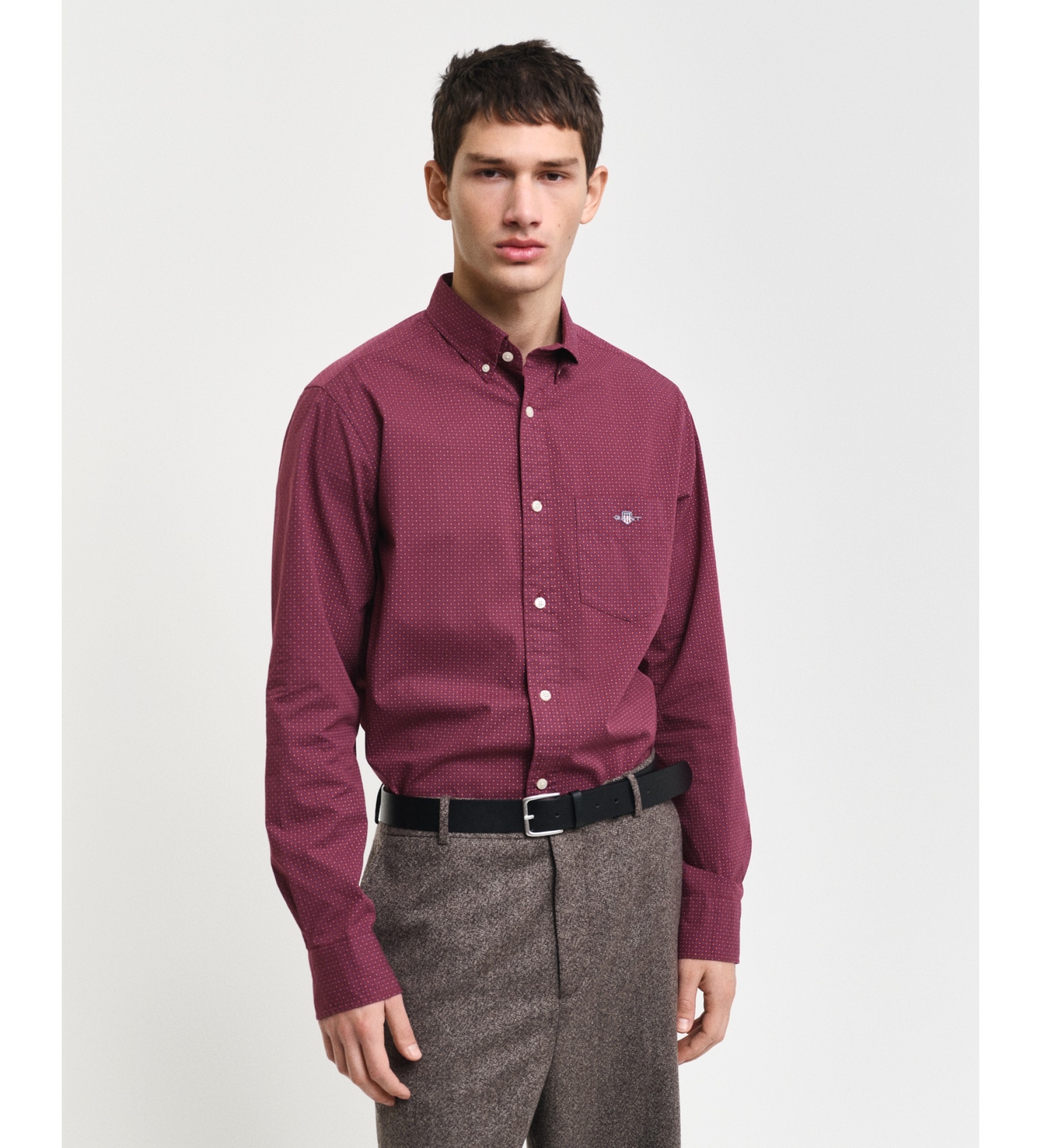 Gant für Herren. 3240160 Hemd Regular Fit mit burgunderrotem Mikrodruck (XL), Lässig, Baumwolle, Langarm, Bordeaux