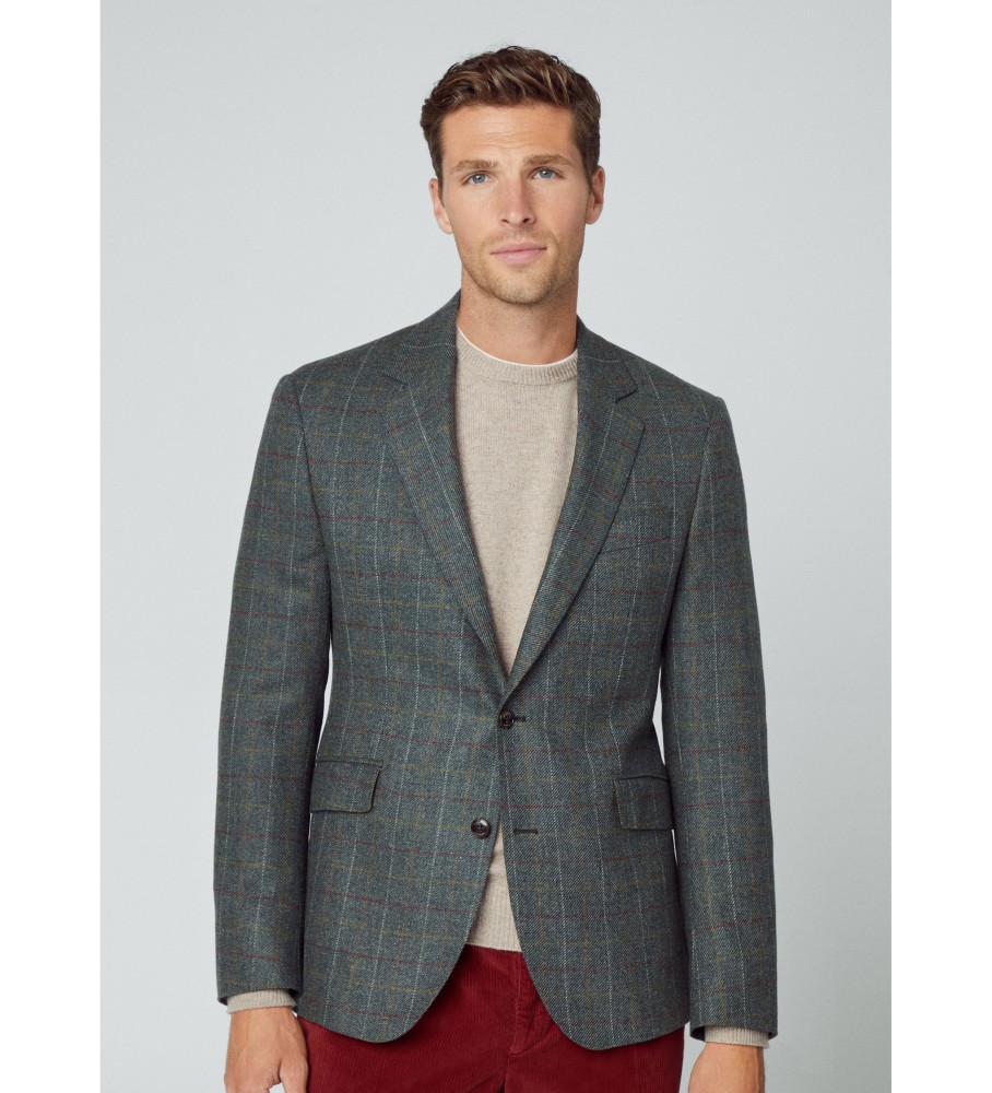 Hackett London für Herren. HM443289 Jacke Cash Tattersal grün (40/34), Lässig, Party, Wolle, Klassisch, Langarm
