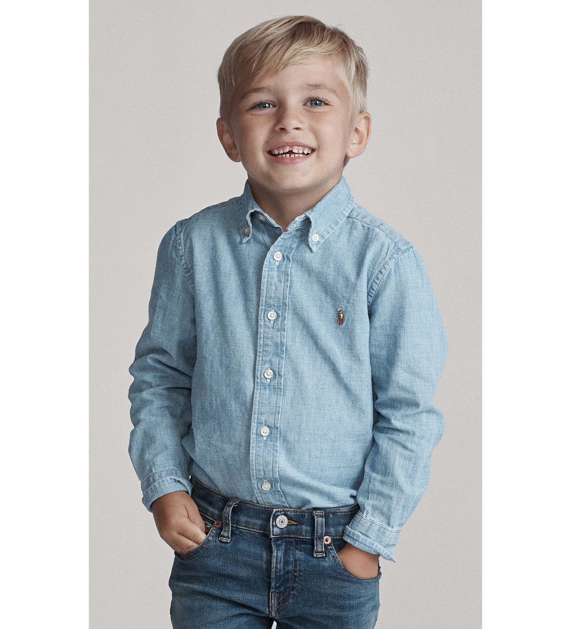 Polo Ralph Lauren für Jungen. 322703283001 Blaues Baumwollhemd aus Cambray (4 Años), Lässig, Baumwolle, Langarm, Kinderbekleidung