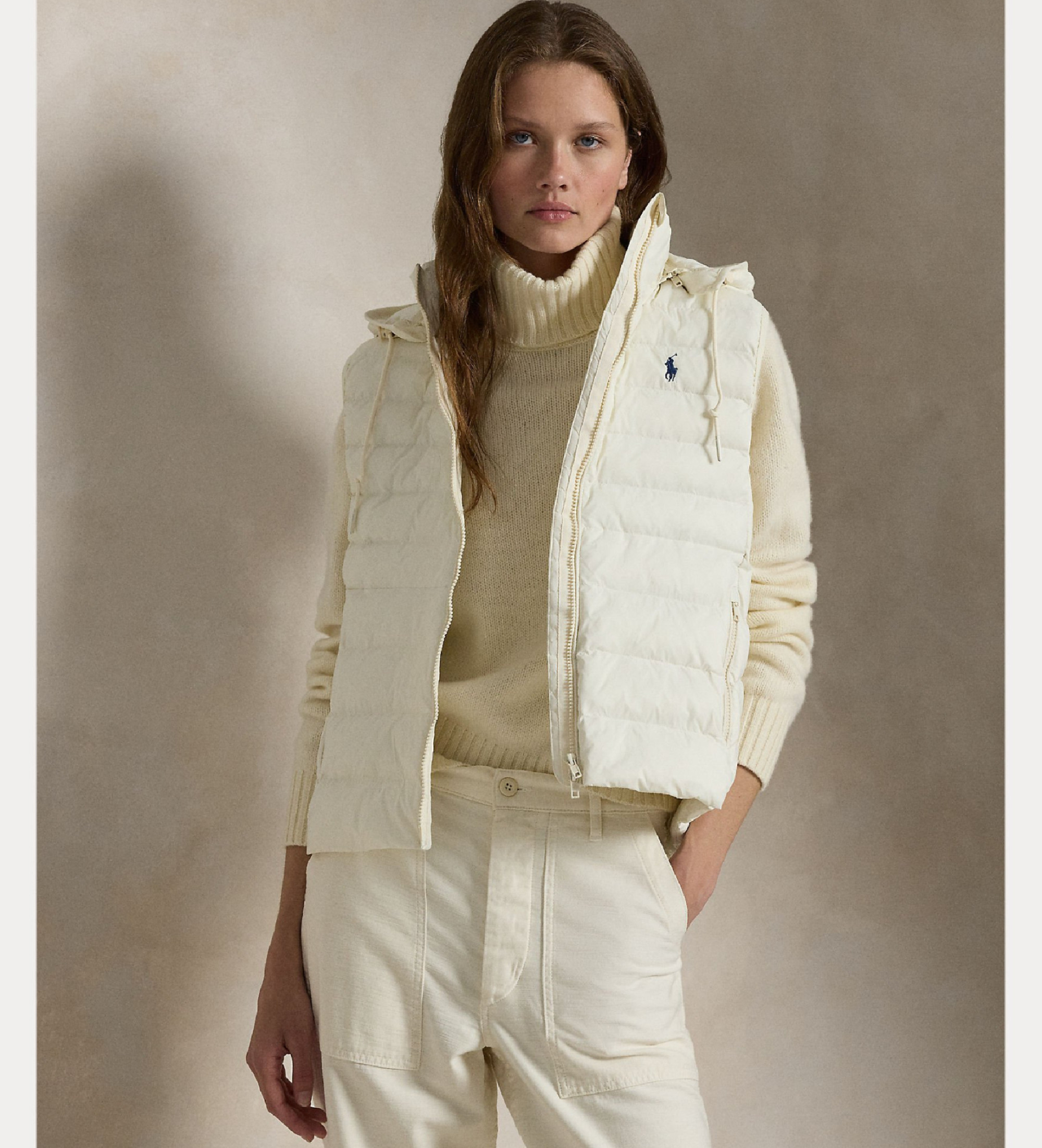Polo Ralph Lauren für Damen. 211958935002 Wasserabweisende faltbare Weste in Cremeweiß (XS), Lässig, Nachhaltig, Recyceltes Nylon