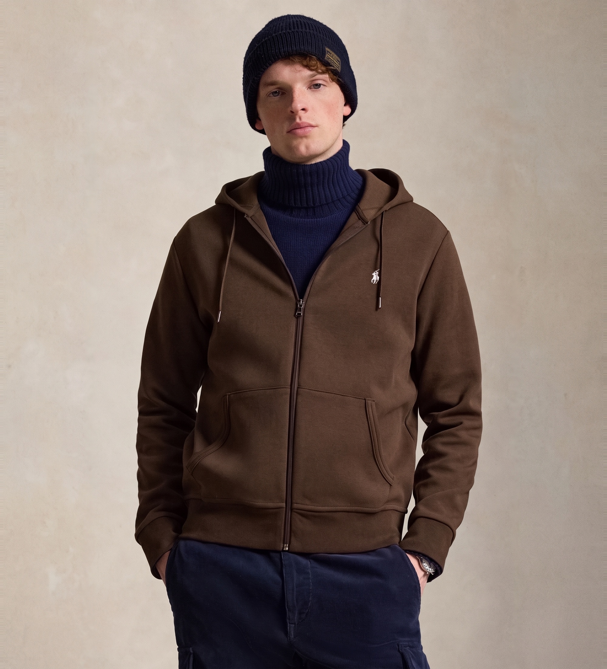 Polo Ralph Lauren für Herren. 710881517506 Doppelt gestricktes Sweatshirt mit braunem Reißverschluss (S), Lässig, Baumwolle