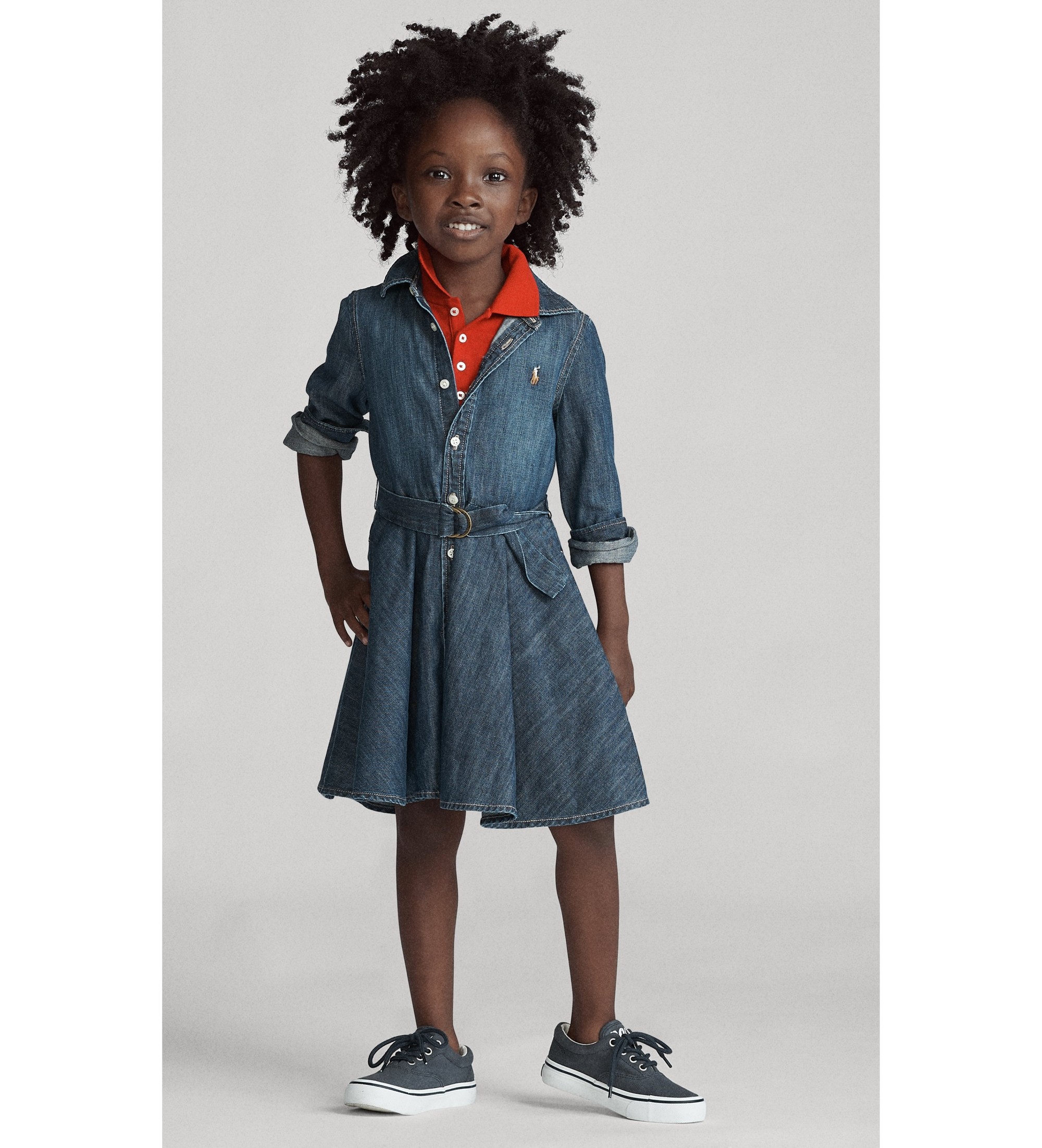 Polo Ralph Lauren für Mädchen. 312698860001 Hemdblusenkleid aus Baumwoll-Denim mit Taillengürtel (4 Años), Blau, Lässig, Baumwolle, Kinderbe