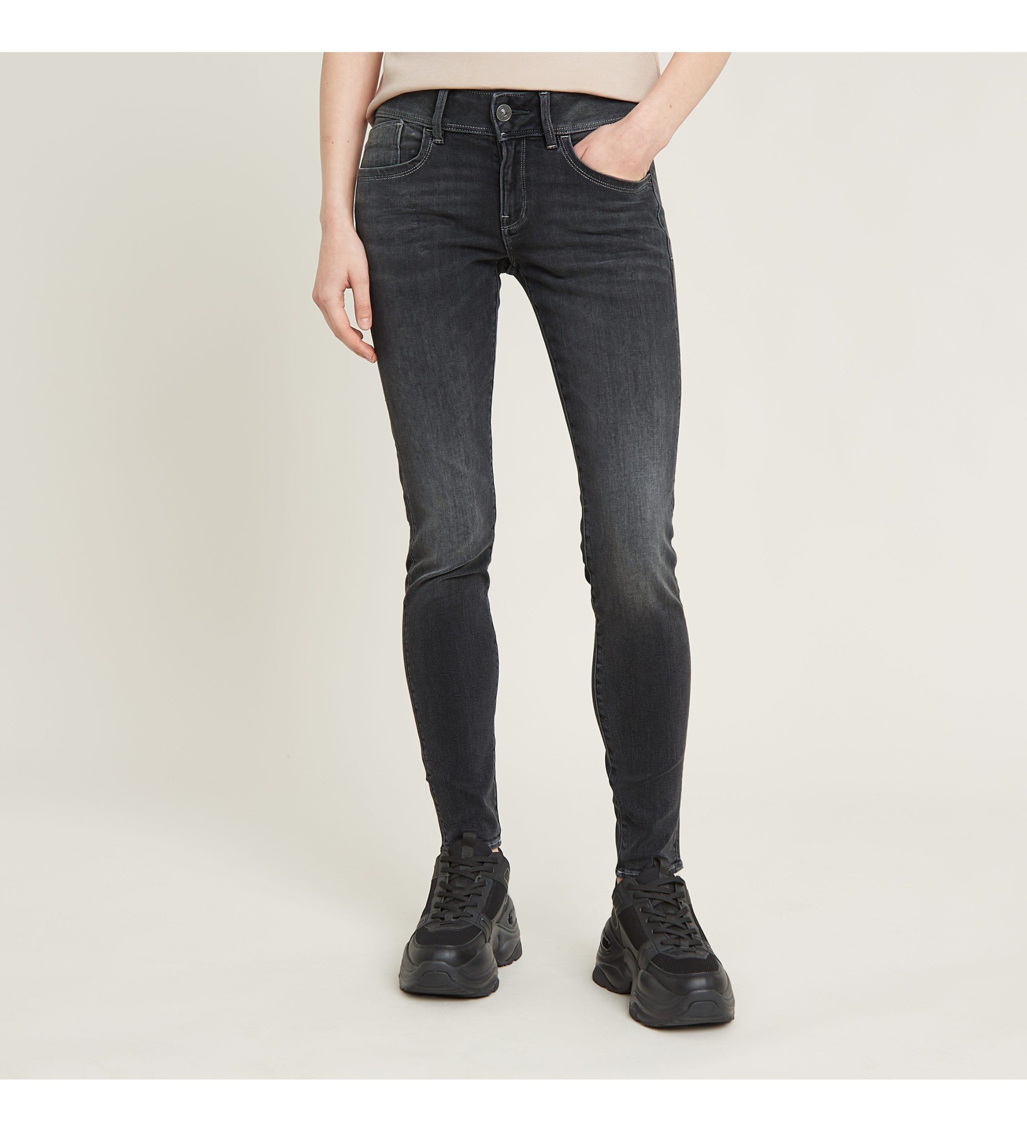 G-Star für Damen. D25522-D837-C239 Jeans Lynn Mid Skinny schwarz (29/34), Lässig, Baumwolle, Denim