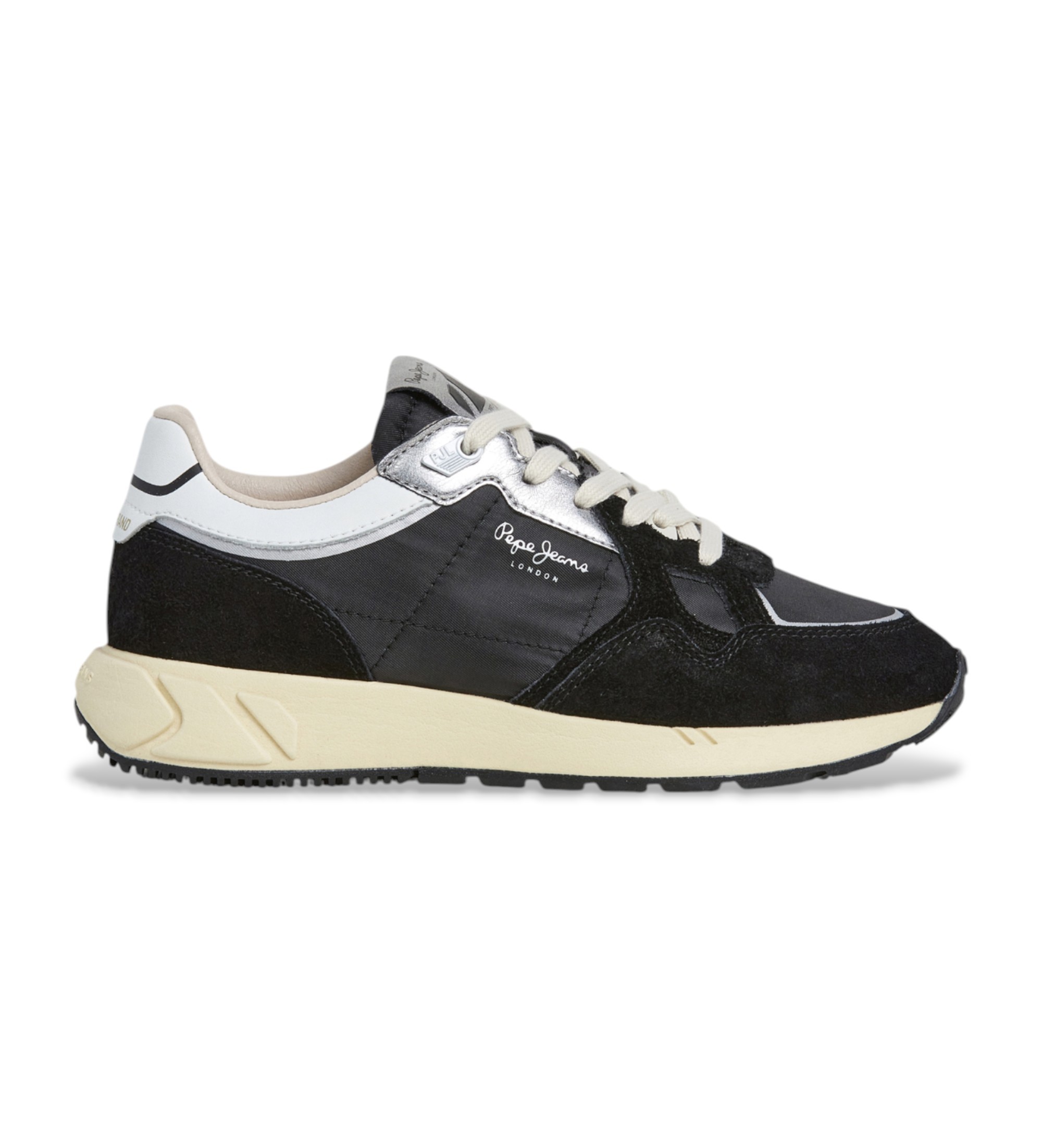 Pepe Jeans für Damen. PLS600010 Marlon Metall Leder Sneakers schwarz (36), Wohnung, Schnürsenkel, Lässig