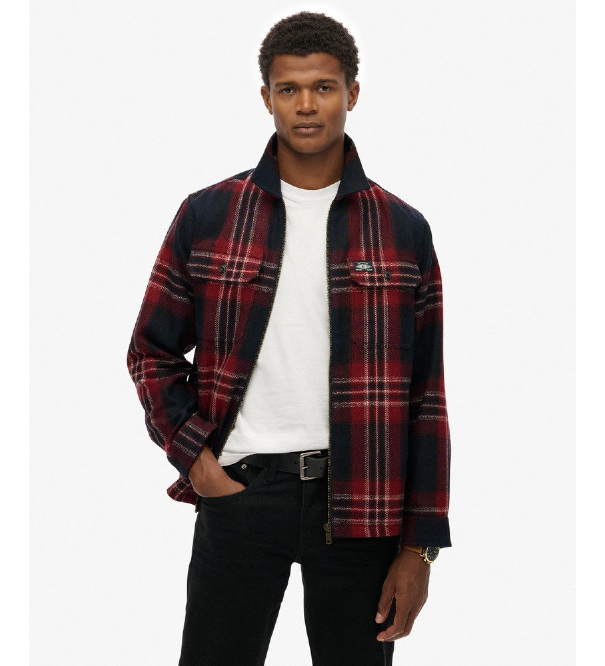 Superdry für Herren. M4011063A Wool Miller Zip Überhemd rot (XL), Lässig, Wolle