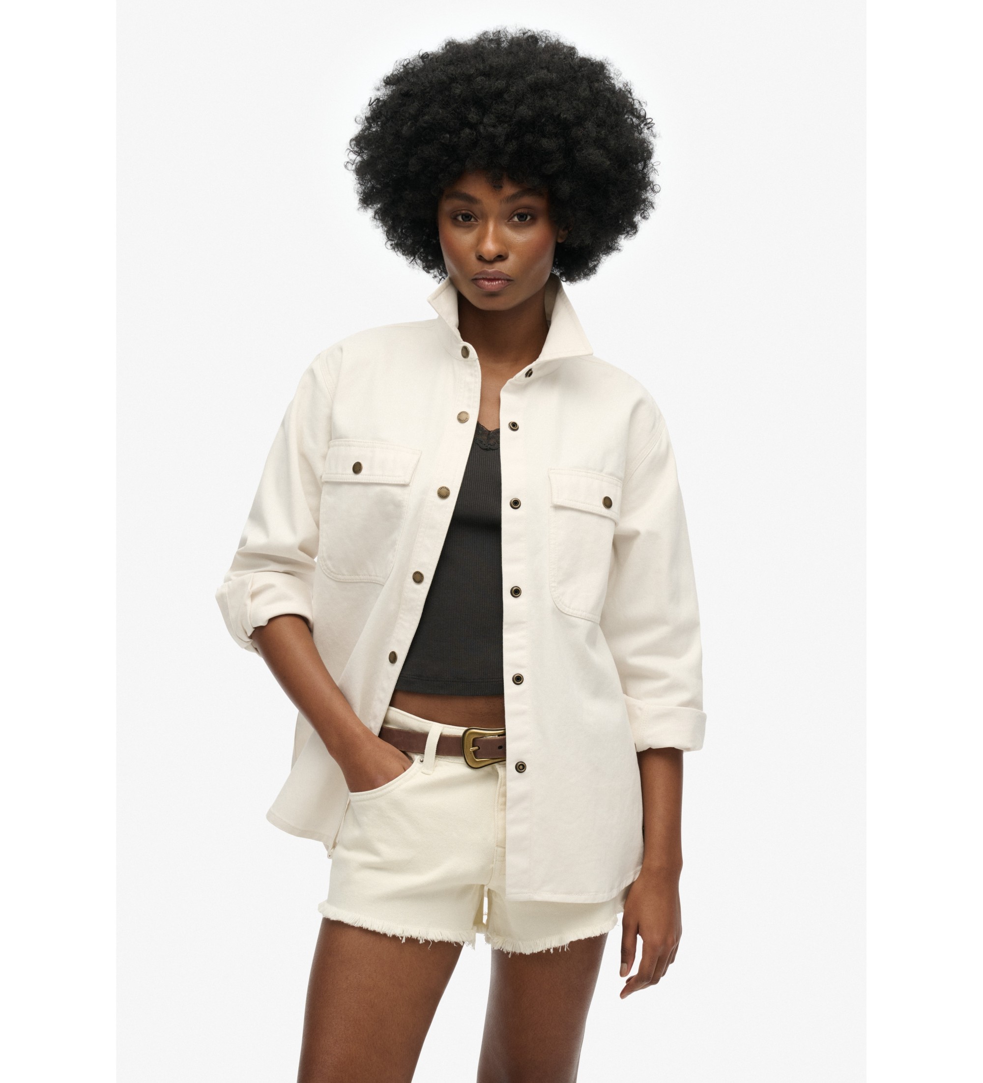 Superdry für Damen. W4010465A Workwear-Hemd weiß (XS), Lässig, Baumwolle, Langarm