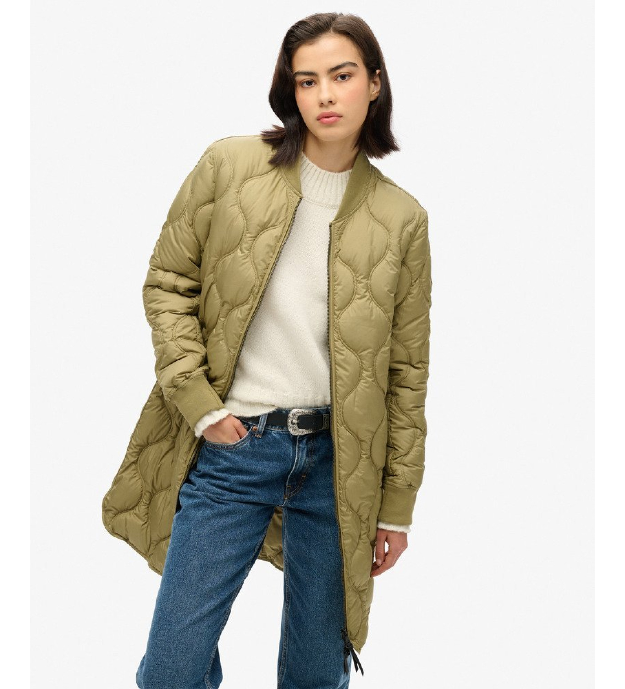 Superdry für Damen. W5011662A Lange gefütterte Jacke Studios grün (XS), Lässig, Recyceltes Polyester, Nachhaltig