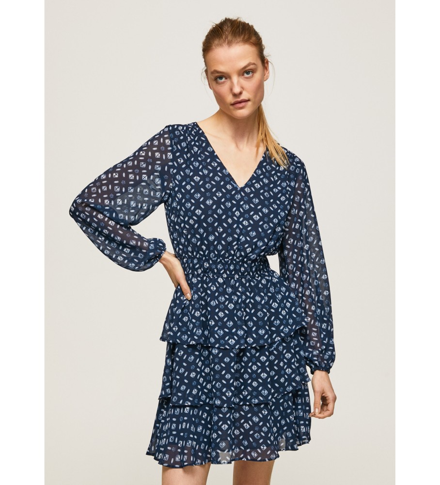Pepe Jeans für Damen. PL953255 Eyra Kleid navy (M), Lässig, Langarm, Recyceltes Polyester, Nachhaltig, Marine