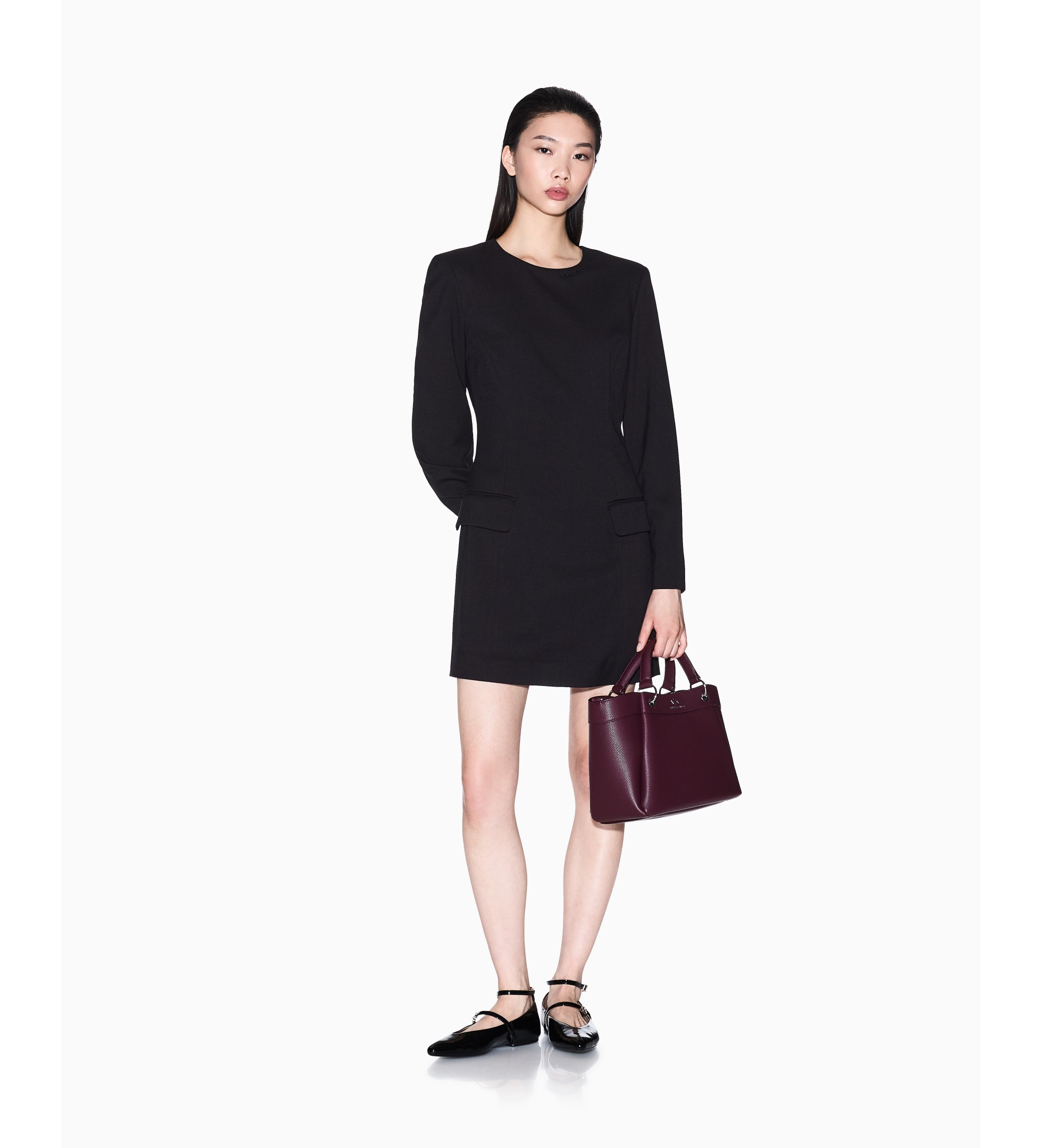 A|X Armani Exchange für Damen. XW000661AF16142UC001 Ausgestelltes Kleid schwarz (S), Lässig, Polyester, Langarm