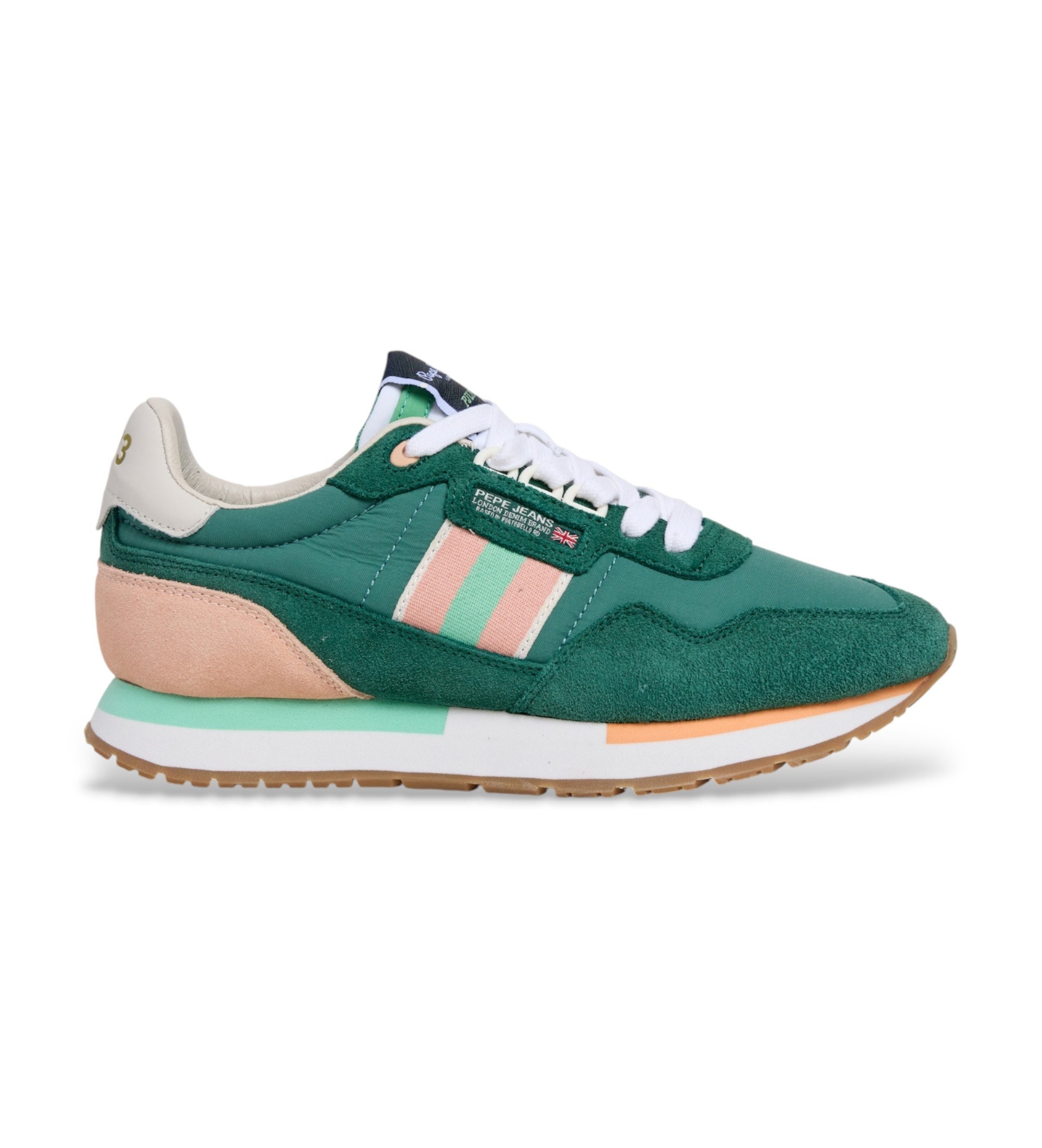 Pepe Jeans für Damen. PLS400020 Aiden Tape Leder Sneakers grün (39), Wohnung, Schnürsenkel, Lässig