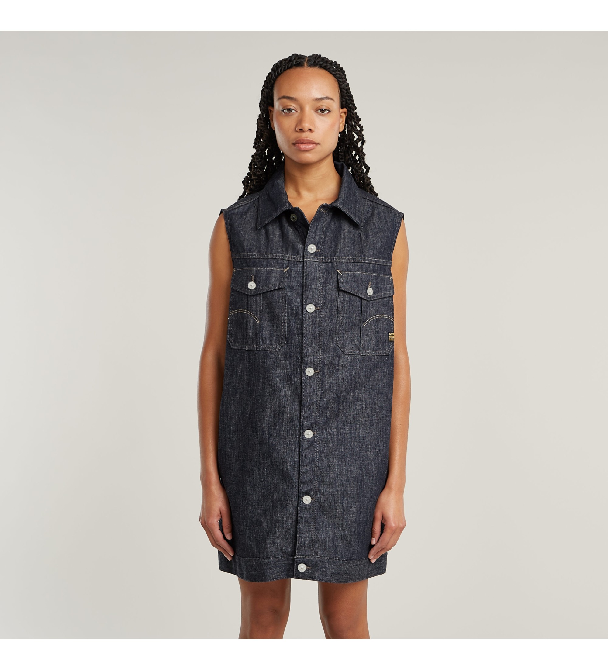 G-Star für Damen. D26352-D301-001 Übergroßes Kleid blau (M), Lässig, Denim, Ärmellos / Hosenträger, Bio-Baumwolle, Nachhaltig