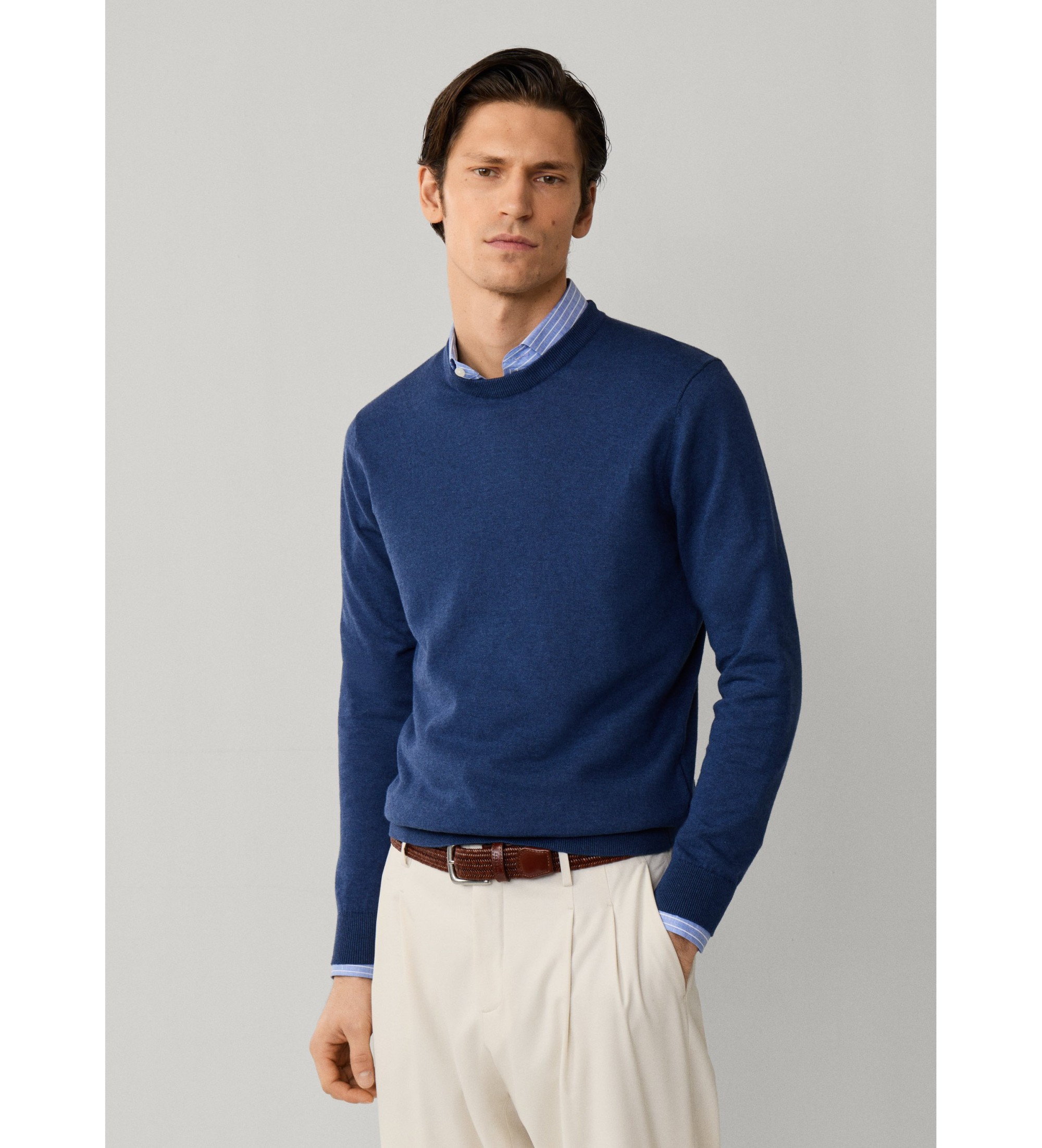 Hackett London für Herren. HM7000171 Marineblauer Leinenpullover (M), Baumwolle, Klassisch