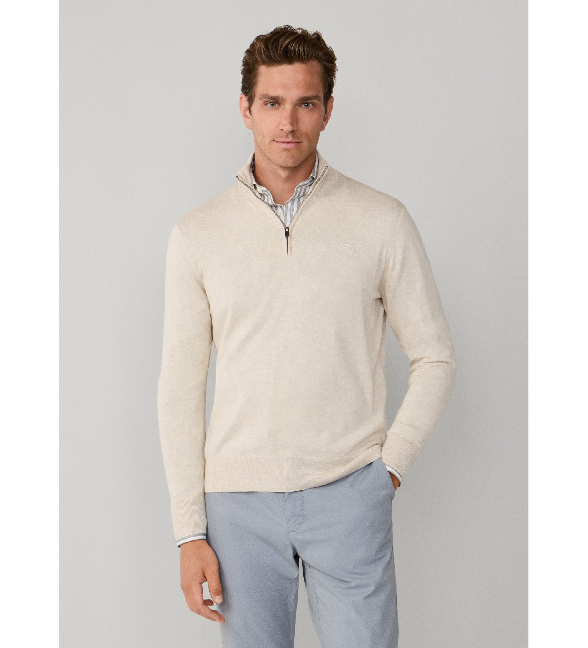 Hackett London für Herren. HM7000137 Pullover Zip beige (M), Lässig, Baumwolle