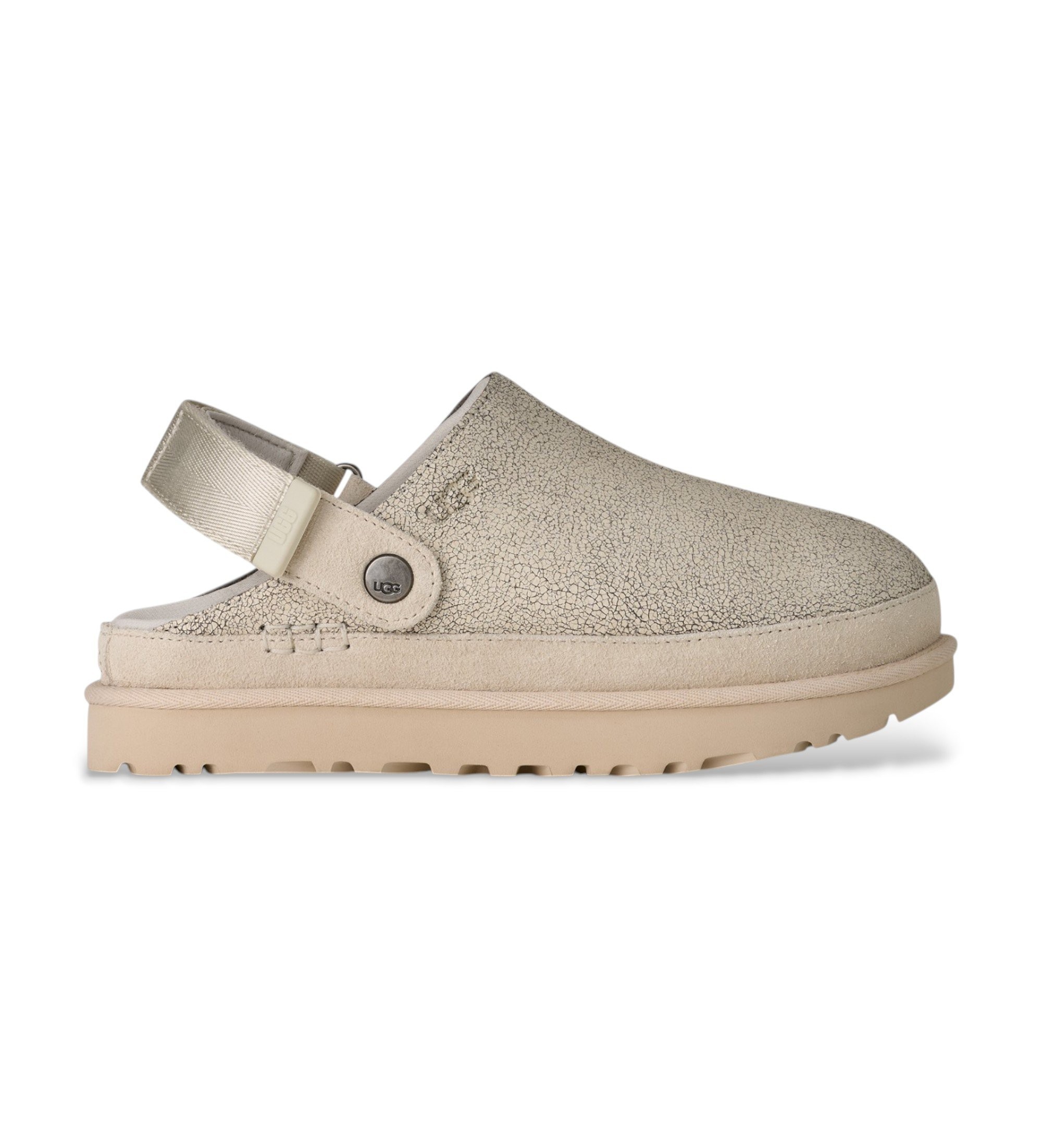 UGG für Damen. 1177853 Goldenstar Crackle Clogs weißes Crackle Leder Clogs (38), Wohnung, Schnalle, Lässig