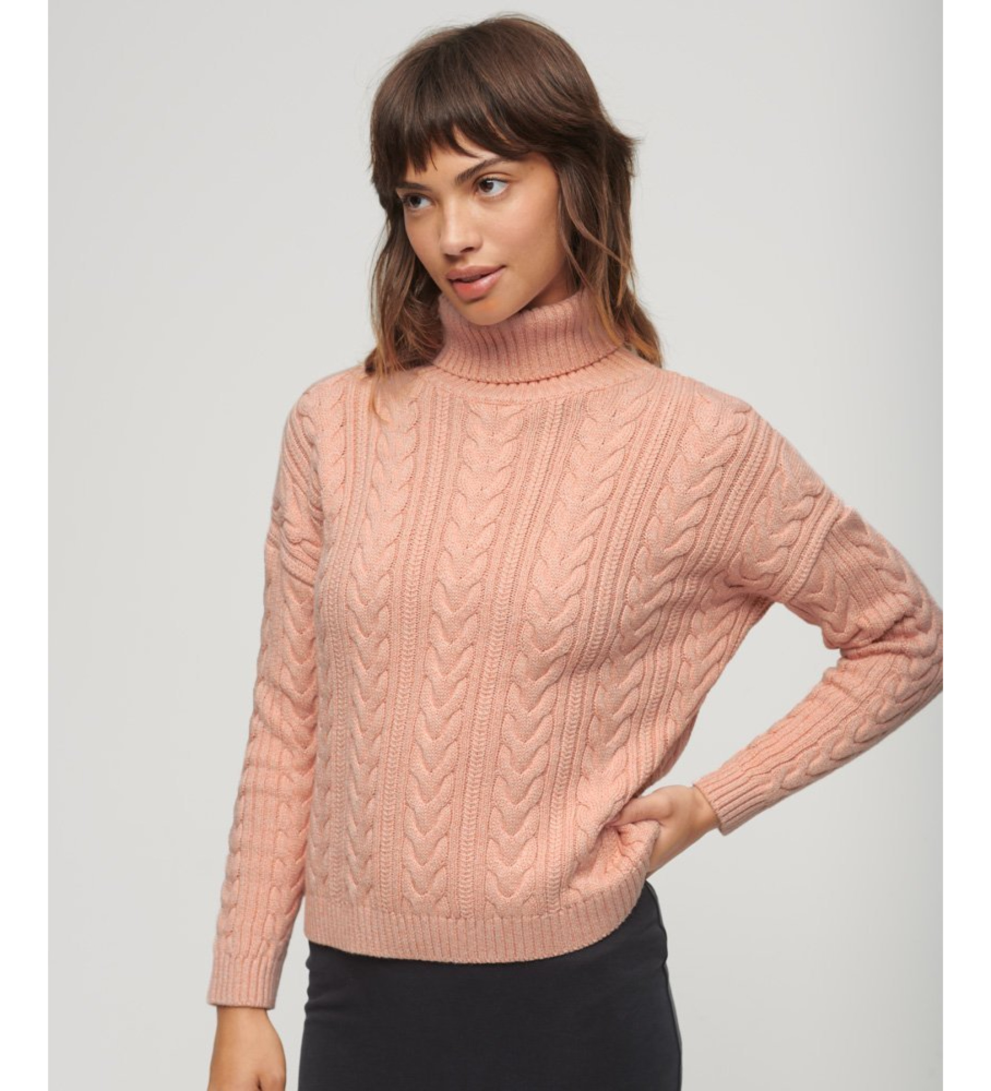 Superdry für Damen. W6110393A Eier-Pullover mit Umlegekragen und überschnittenen Schultern rosa (XS), Lässig, Baumwolle