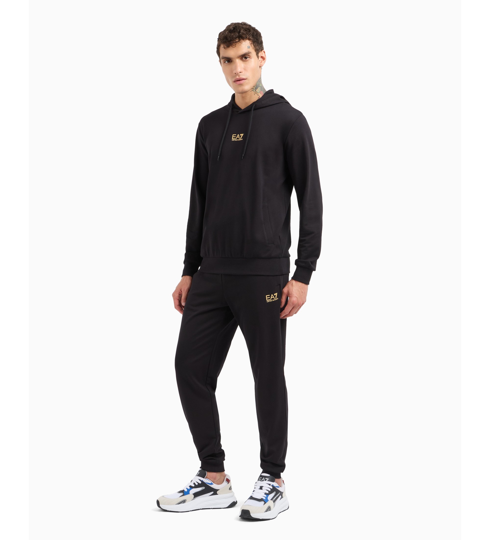 EA7 für Herren. 8NPV64_PJVRZ Trainingsanzug aus Baumwolle Core Identity schwarz (XXL), Lässig, Sportlich, Langarm
