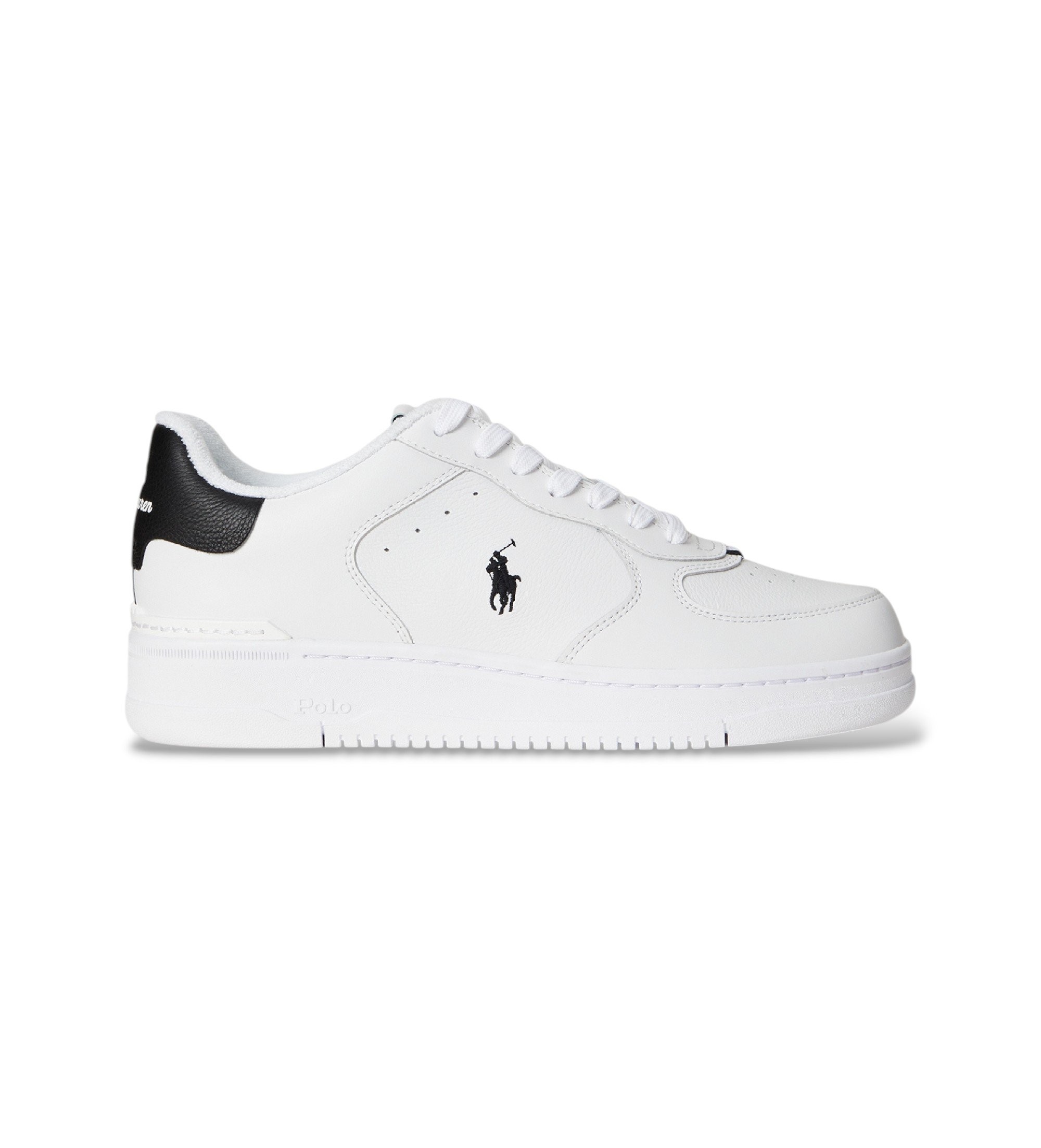 Polo Ralph Lauren für Herren. 809P01636002 Masters Court Turnschuhe aus weißem Leder (45), Wohnung, Schnürsenkel, Lässig
