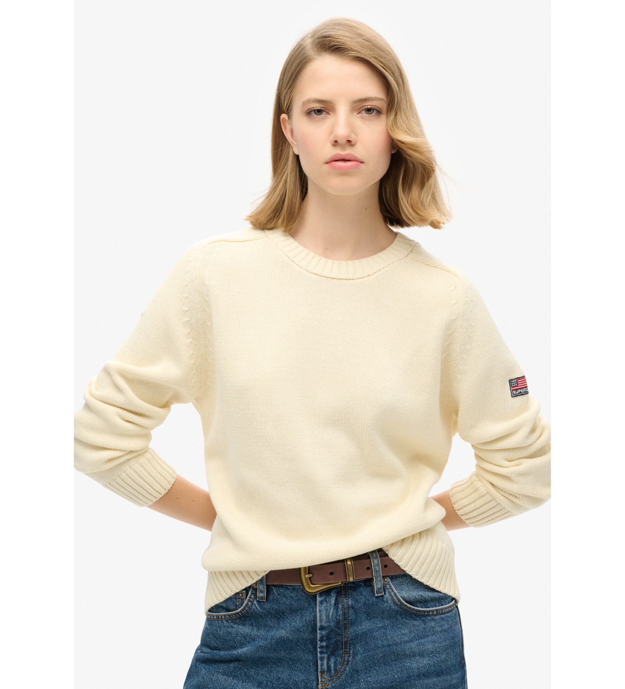 Superdry für Damen. W6110609A Beiger Schlabberpulli (S), Lässig, Baumwolle